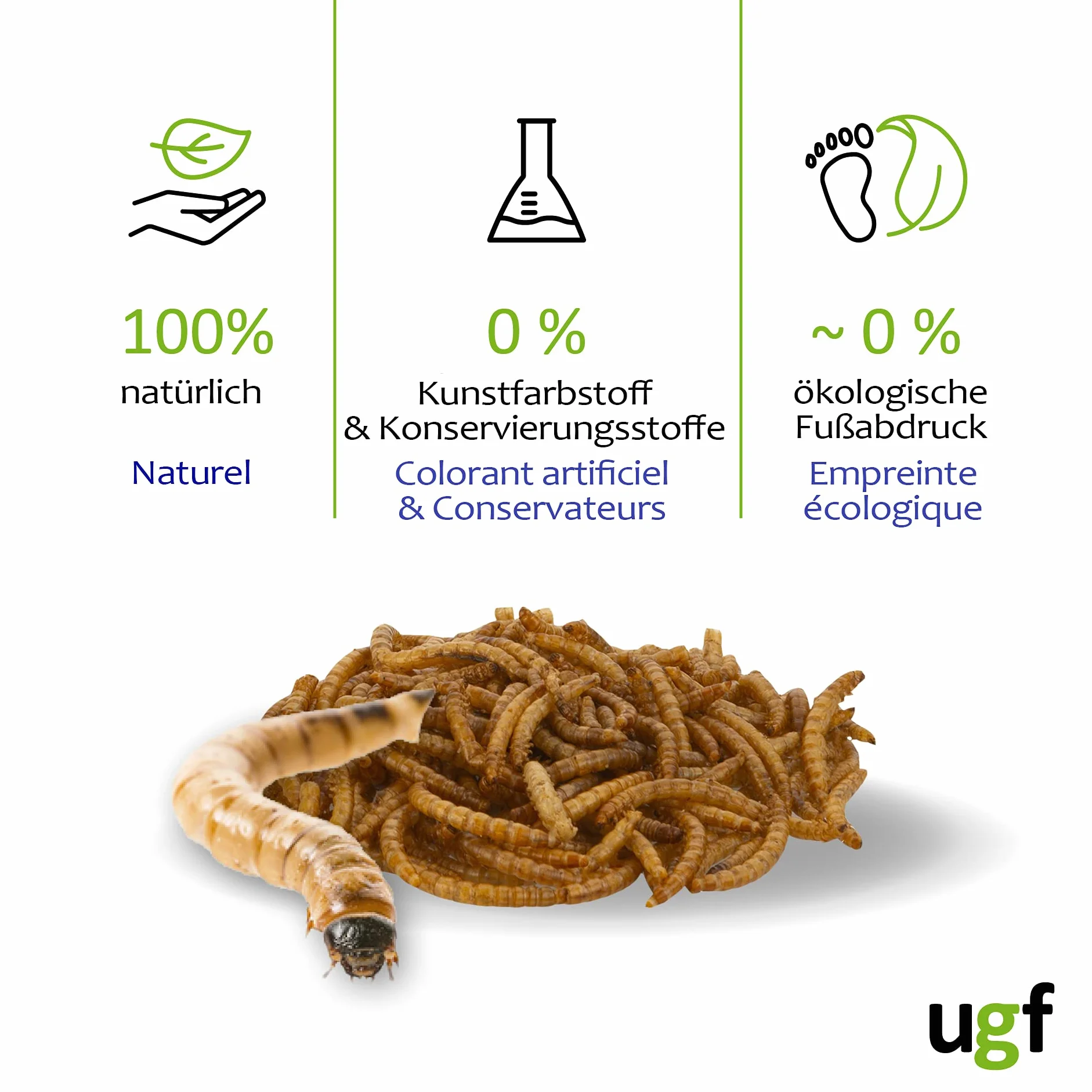 UGF - Vermi della farina essiccati di prima qualità - 460 g in un secchio da 3 litri, Cibo per uccelli selvatici, tutto l'anno, cibo per ricci, cibo per scoiattoli, cibo per criceti