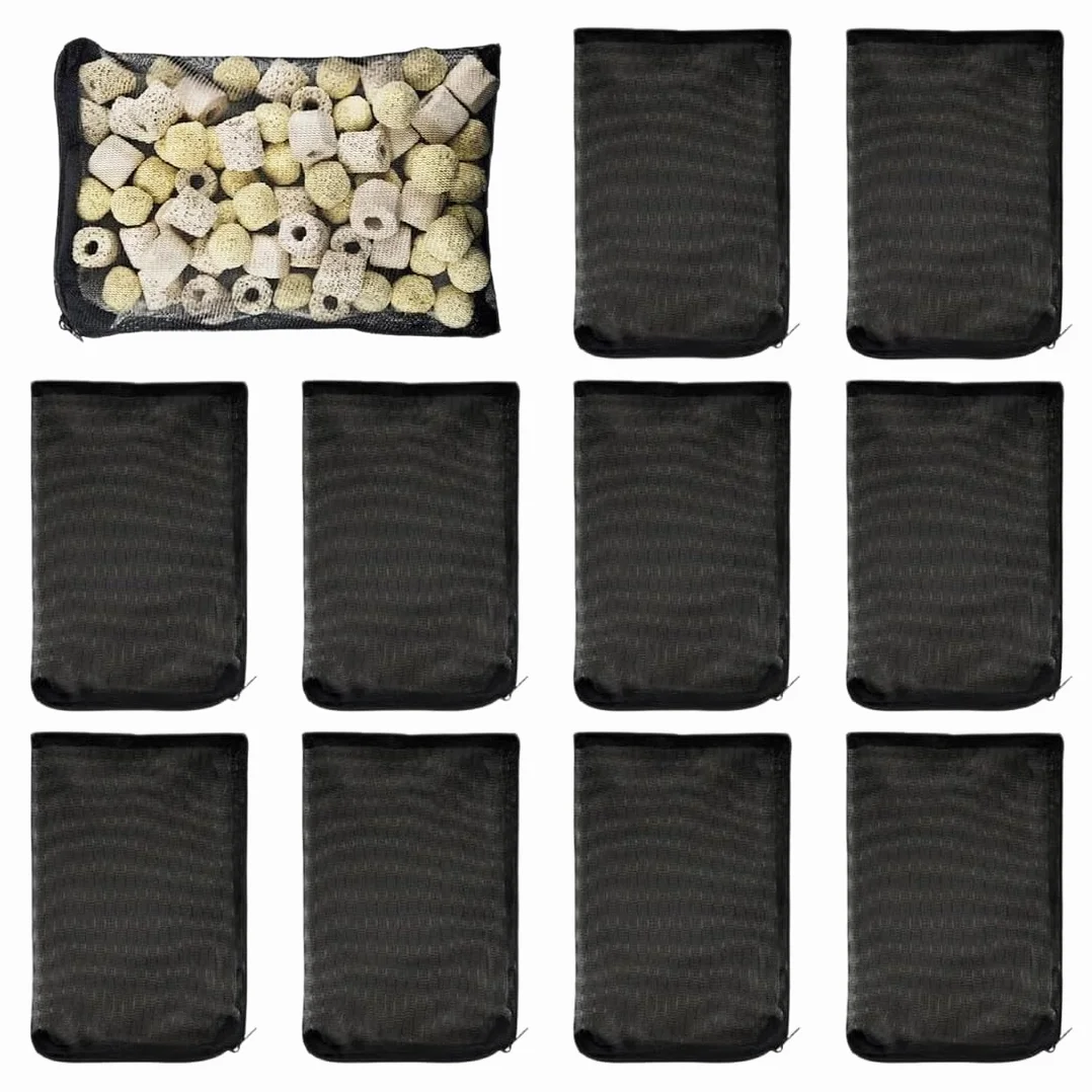 Sacchetti a Rete Riutilizzabili per Filtro Acquario 15x20cm Carbone Attivo Nero
