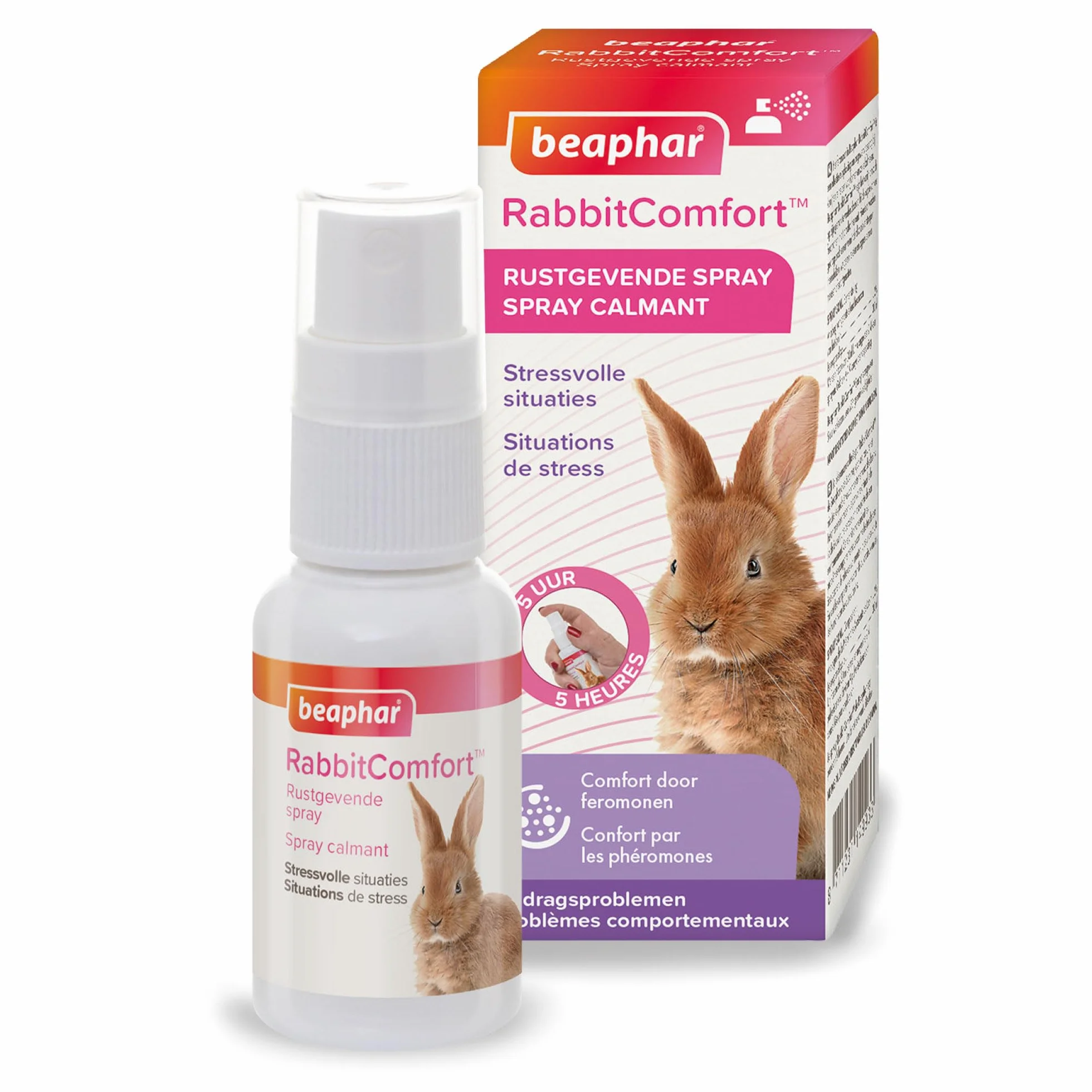Beaphar – RABBITCOMFORT – Spray Calmante ai Feromoni per Coniglio – Riduce Lo Stress e i Problemi comportamentali – Pronto all'Uso – Flacone da 30 ml = 214 Spruzzi
