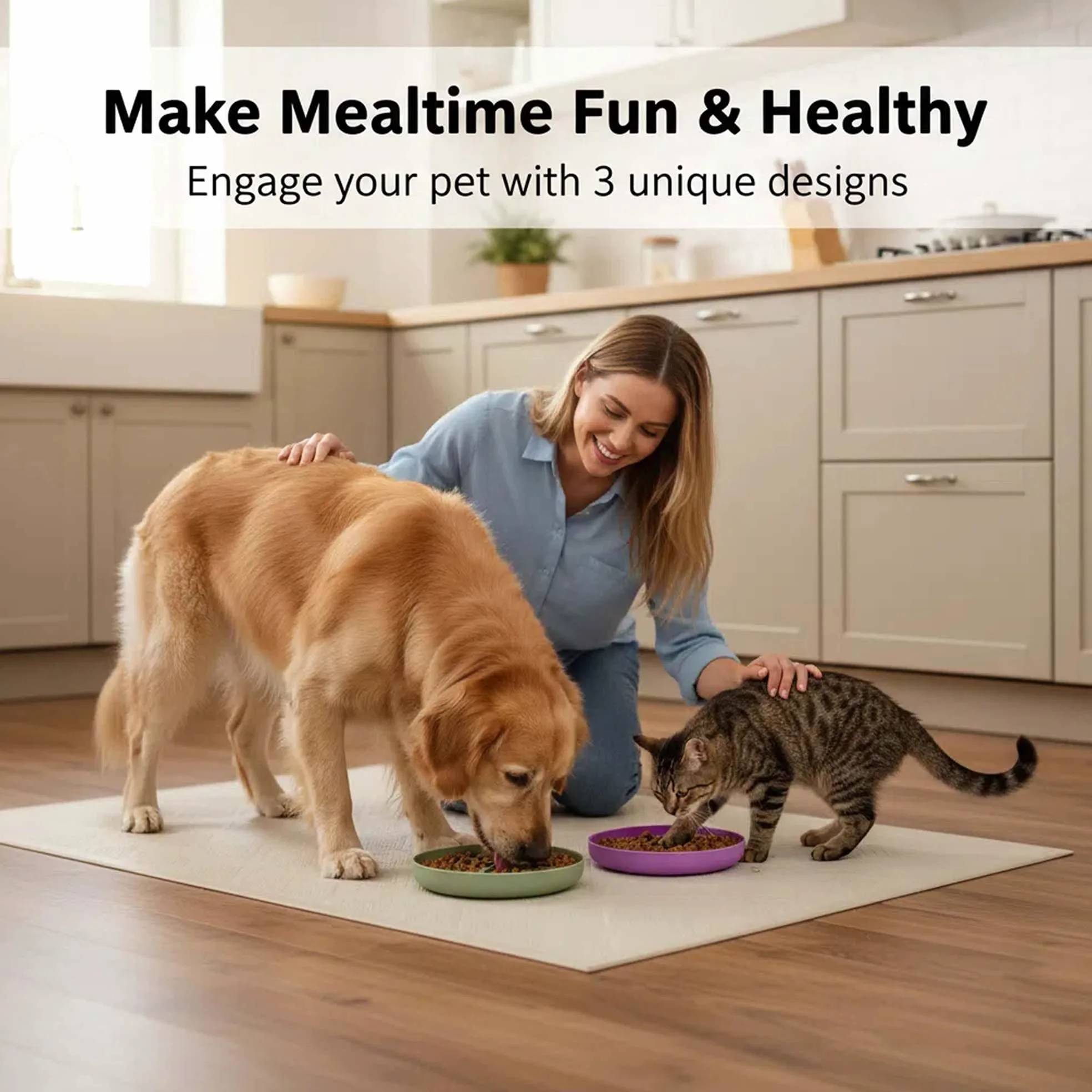Set di 3 ciotole per cani con alimentazione lenta, ciotola per gatti e cibo per animali domestici, design anti-inghiottito per cani e gatti, antiscivolo, riduce il soffocamento e migliora la