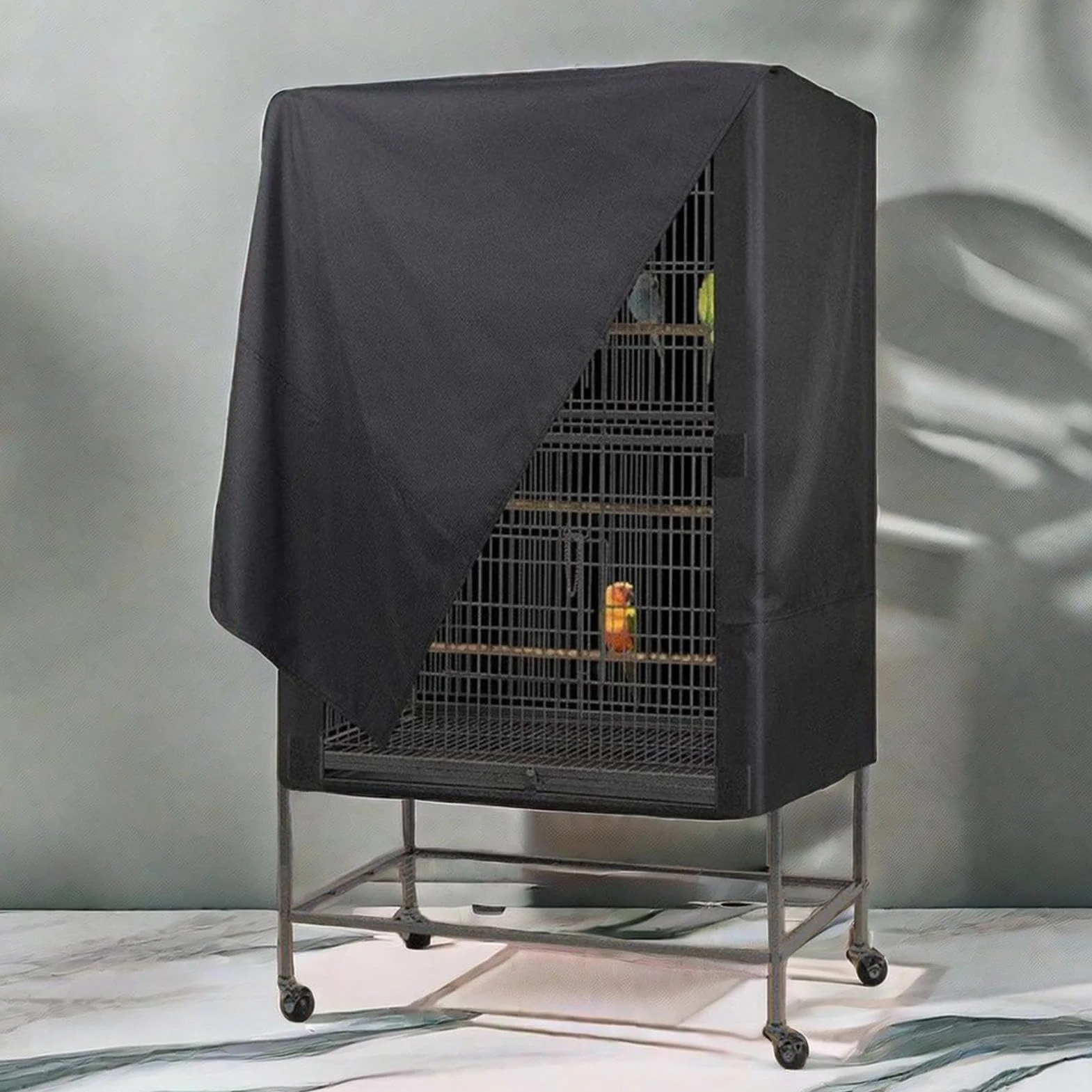 Copertura per gabbia per animali domestici, copertura impermeabile in tessuto Oxford per gabbie per uccelli, copertura notturna protettiva regolabile con design a due manici, forniture per