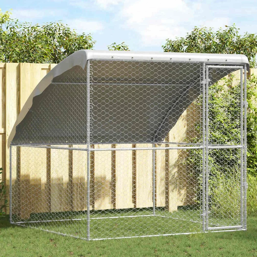 ACAGALA Gabbia Cane Esterno, 200 cm Gabbia per Cani di Taglia Grande in Metallo con Tetto e con 1 portaBloccabile, Facile Montaggio, Argento