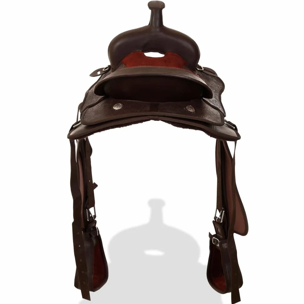 Sella Western Testiera e Pettorale in Vera Pelle 17" Marrone,Articoli sportivi,Ricreazione all'aperto,Equitazione,Finimenti per cavalli,Selle-91349