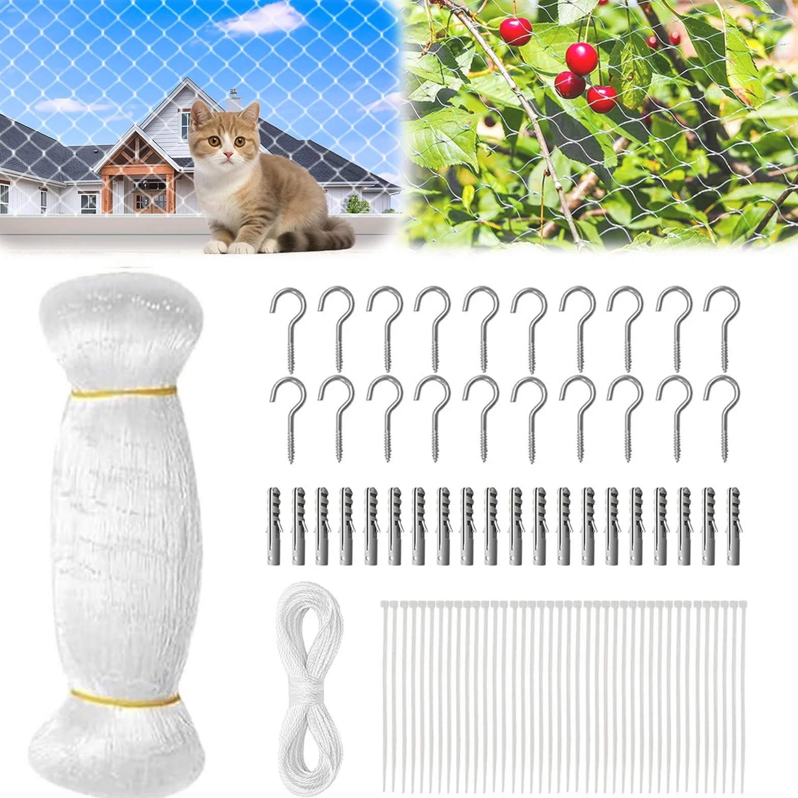 Rete per Gatti, 10 x 3 m Rete per Gatti Balcone, Rete Anti Uccelli, Rete Anti Piccioni, Multifunzione Rete Gatti, Rete Gatti Balcone, Rete per Gatti Tagliabile, per Balconi, Finestre, Terrazzo