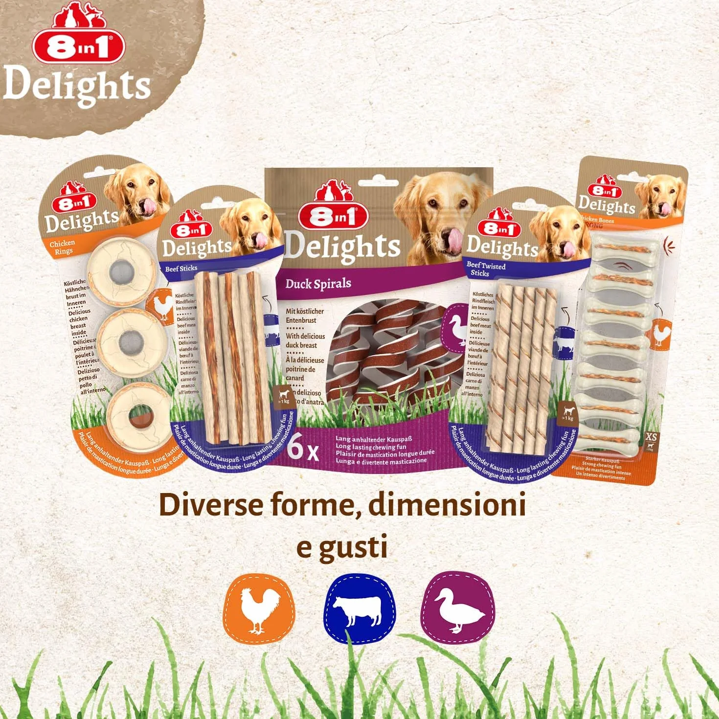 8in1 Delights Chewy Braids XS/S - gustosi bocconcini per cani di piccola taglia, pelle di manzo soda con delizioso pollo, sacchetto da 75 g (5 pezzi)
