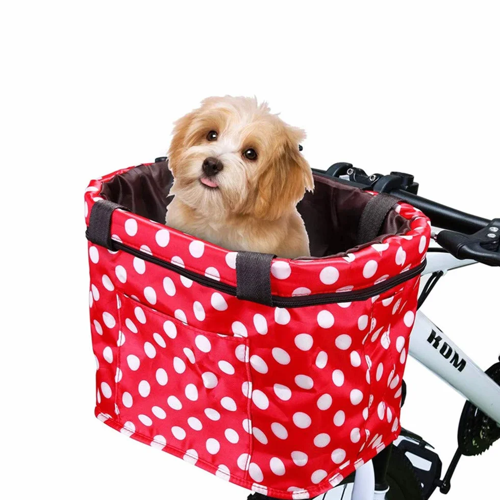 Borsa per cestino da bicicletta per cani con striscia riflettente, multiuso, per manubrio della bicicletta, impermeabile, pieghevole, rimovibile, per cani di piccola taglia e gatti, viaggio