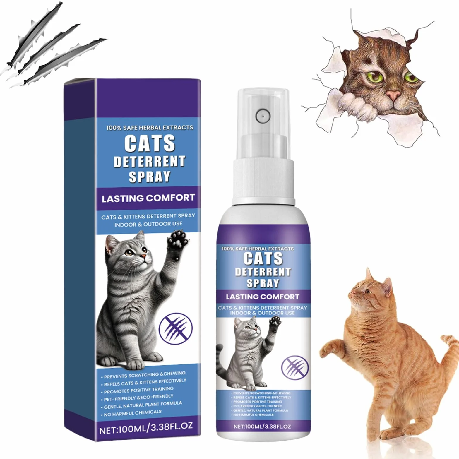 Spray Repellente per Gatti,Repellente per Gatti,Spray Antigraffio,Spray Disabituante Gatti,Spray Antigraffio per Gatti,Spray Anti Graffio Gatto,Proteggi Divano Gatti Graffi