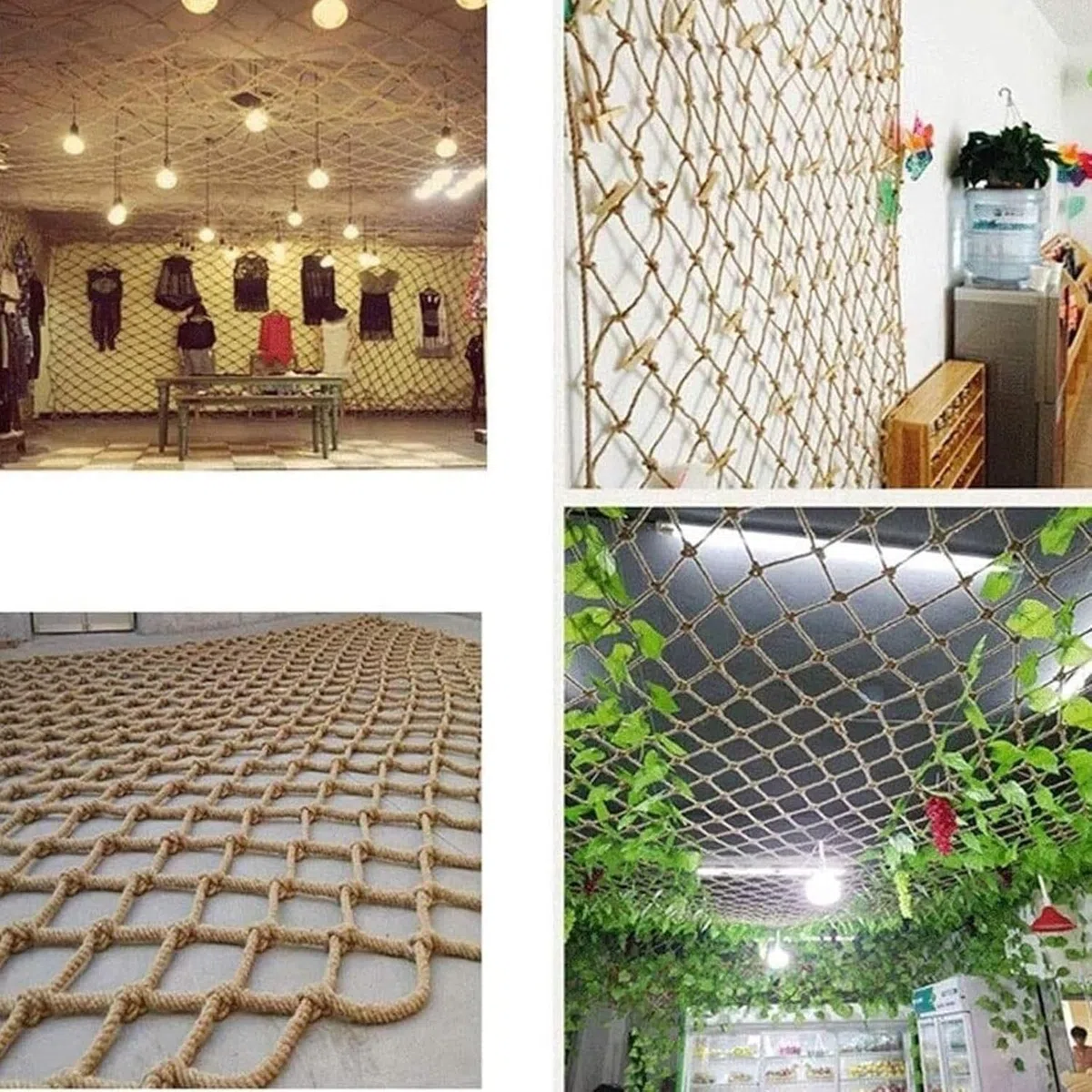 Rete in corda di canapa per supporto per piante da giardino, rete in fibra naturale da 3 x 4 m, per arrampicata interna/esterna, sicurezza per ringhiere di balconi e scale