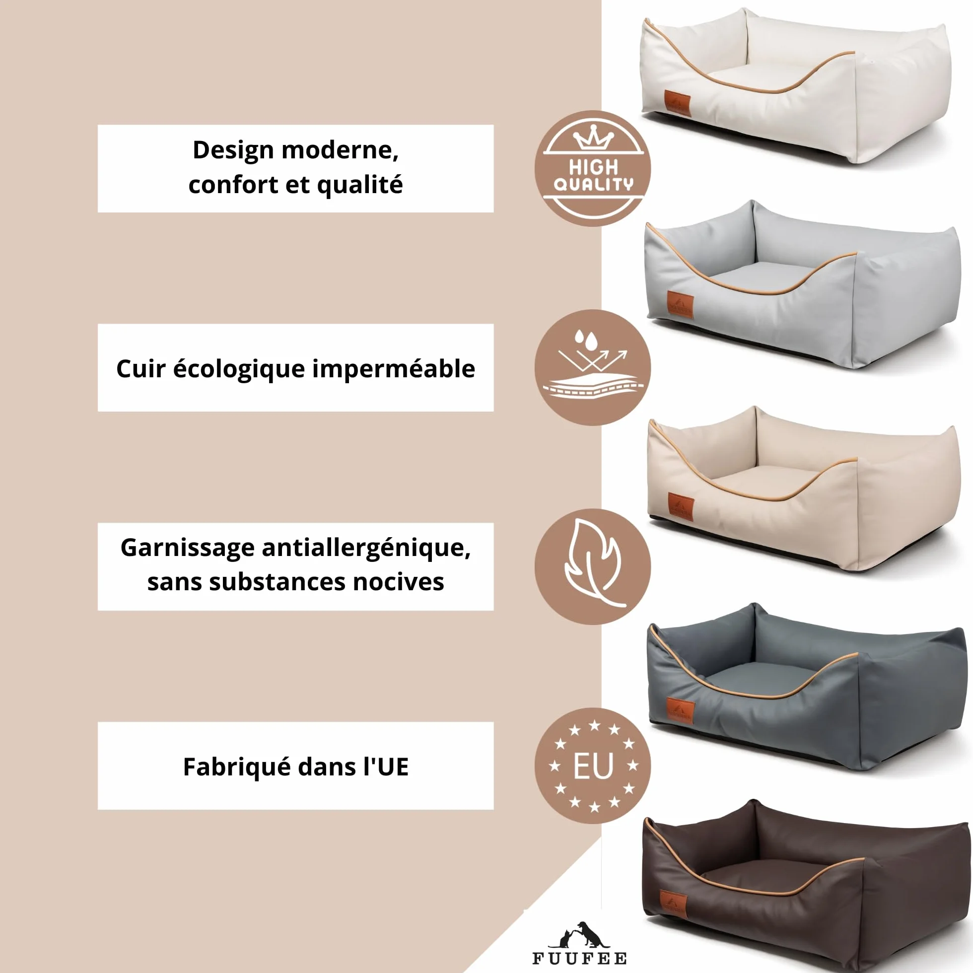 Divano Chic: cuccia per animali di lusso | ecopelle impermeabile, rivestimento rimovibile | taglie S, M, L | Perfetto per cani e gatti (fumoso, L (100 x 80 cm)