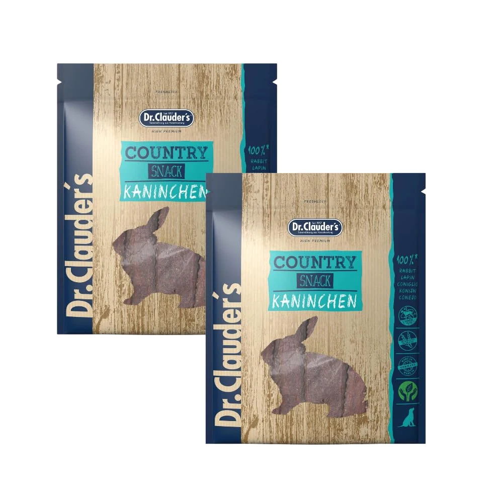 Country Snack Coniglio | Snack di carne per cani | 2 x 170 g | Essiccato | Dr.Clauder's Mangime complementare, per sostenere la normale funzione digestiva, 95% di carne di coniglio, confezione doppia