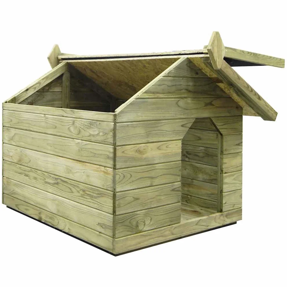 Cuccia per cani in legno di pino impregnato con tetto in carta catrame, apribile per la pulizia e la ventilazione, resistente alle intemperie e alla muffa, facile da montare