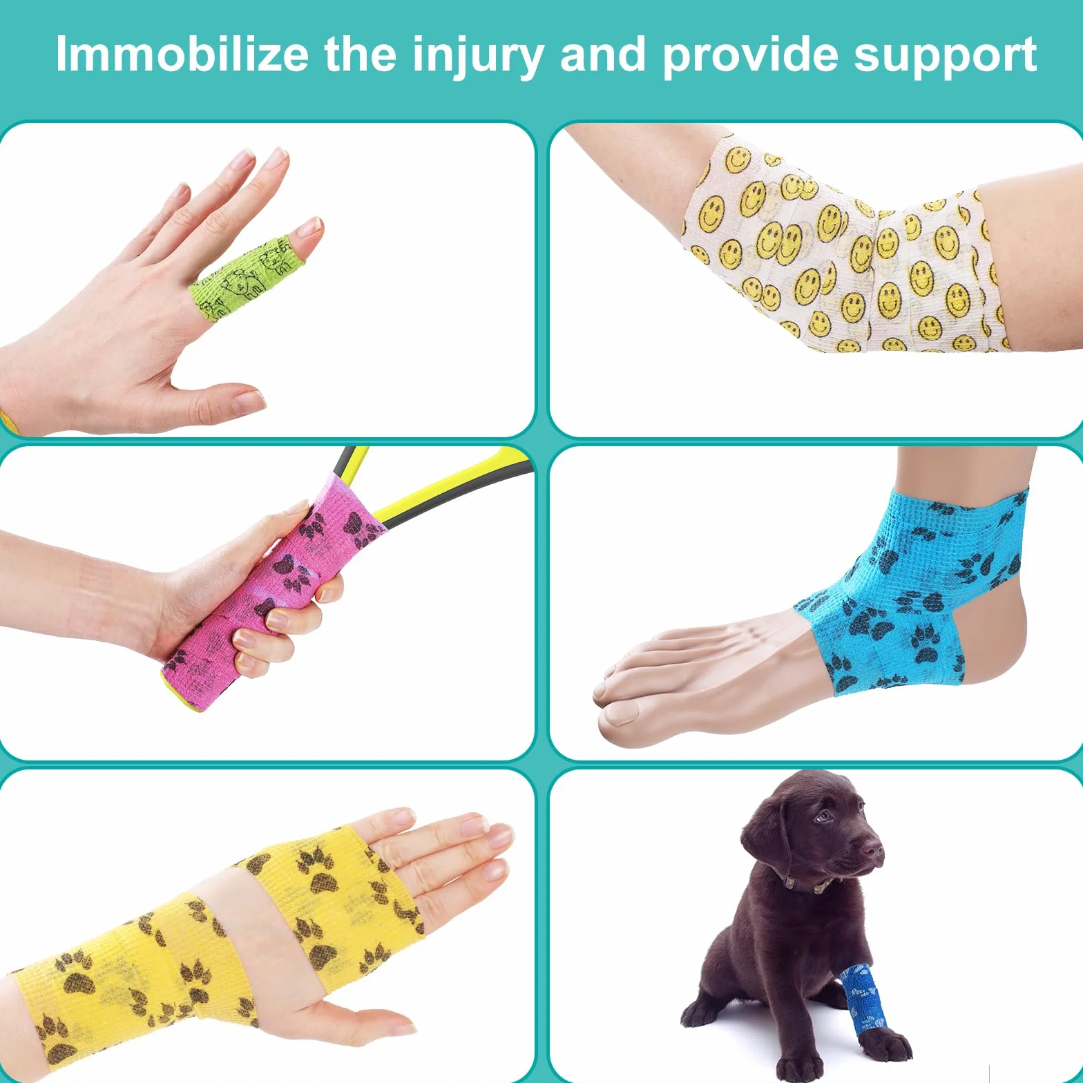 7pcs Benda Elastica Autoadesiva，GeeRic 5*4,5M Bendaggio Veterinario Traspirante Non Tessuto Non Colla Bende Nastro Elastico per Immobilizzare Mani, Ginocchia,Caviglia Animali Domestici/Atleta/Ferito
