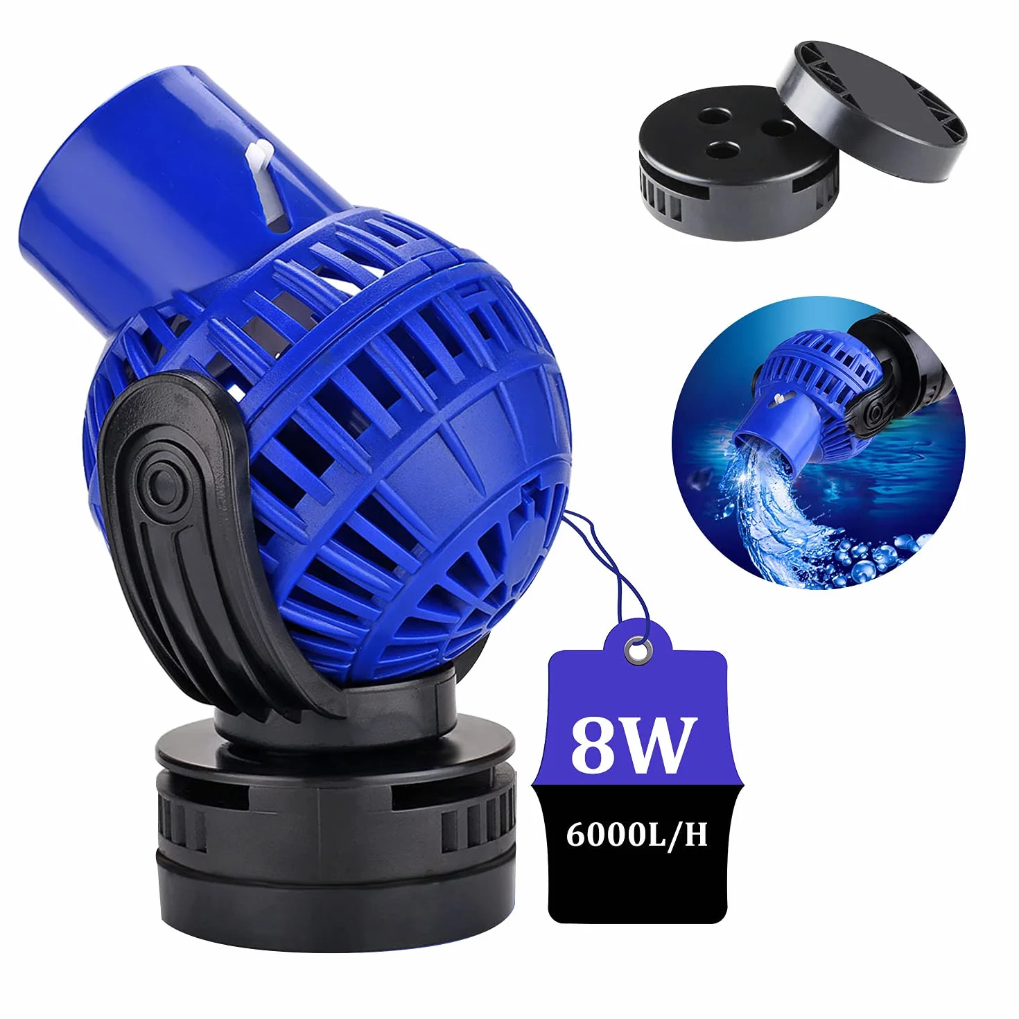 EXLECO Pompa di Movimento Acquario 6000L/H 8W Pompe di Flusso, Pompe Circolazione Onda Wave Maker JVP-131 Nessun Rumore, Rotazione a 360°, per Acquari d'Acqua Dolce e Salata di 80~100 cm