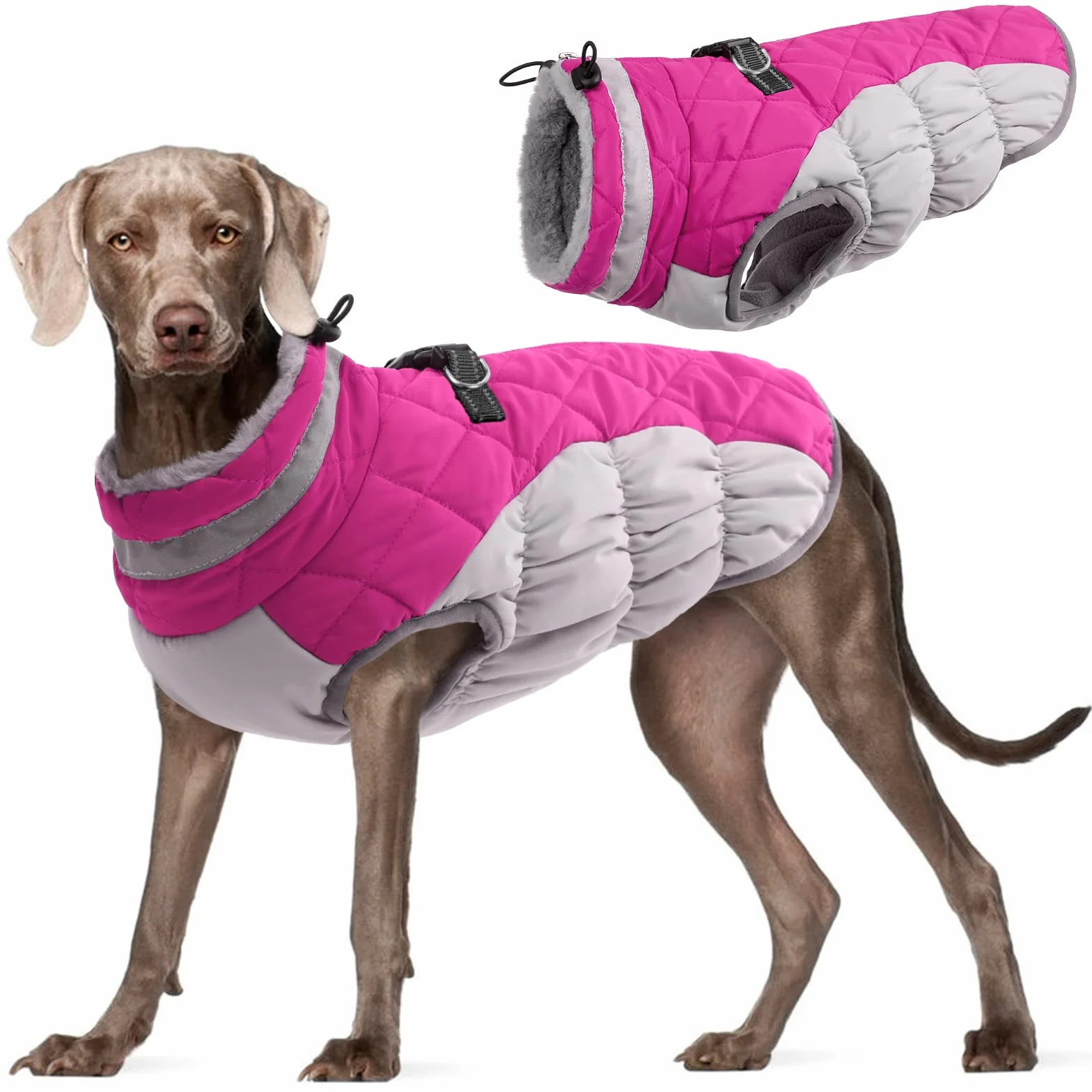 Kuoser Cappotto Invernale per Cani, Giacca Calda Impermeabile per Cane con Fodera in Pile, Gilet Riflettenti con Colletto in Pelliccia & Cerniera, Antivento Animali Domestici Abbigliamento da Esterno