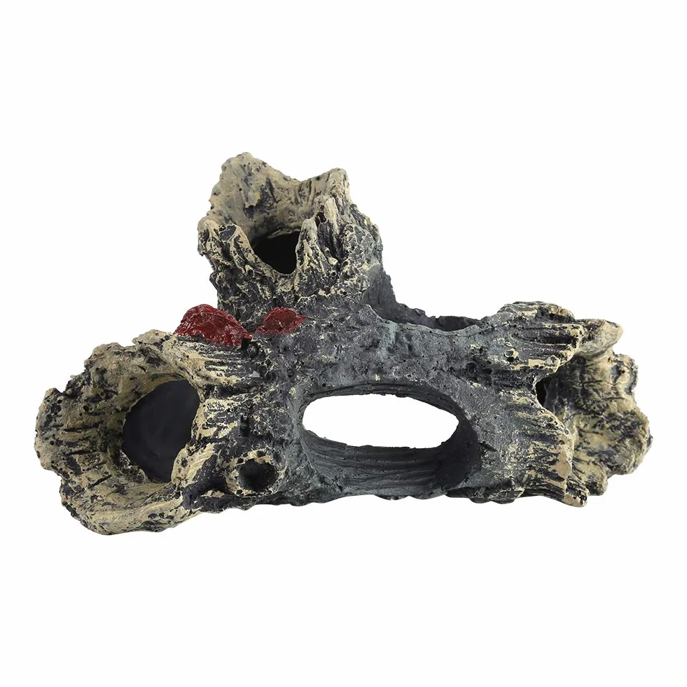Arredo Acquario Resina | Ornamento Tronco Artificiale con Grotta per Decorazione Paesaggi Acquatici Naturali | Atossico e Sicuro per Pesci - Dimensioni 15x10x8 cm