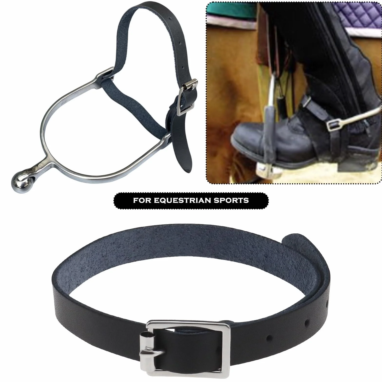 2 Pezzi Cinghie da Equitazione in Pelle PU Cinturino Sperone in Pelle PU Cinturino Regolabile con Fibbia in Acciaio Inossidabile per Scuderie Competizioni Equestri Pratica Quotidiana