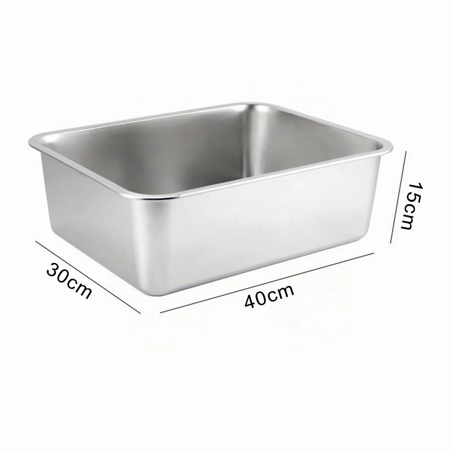 Lettiera per Gatti in Acciaio Inox con Lati Alti Multifunzionale antiruggine AntiGraffio con Bordo Liscio per, 40x30x15 cm
