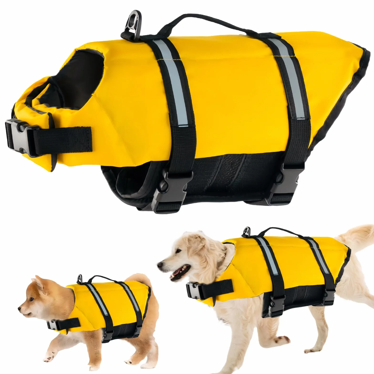 FainFun Giubbotto di Salvataggio per Cani Regolabile Galleggiante Maniglia Giallo L