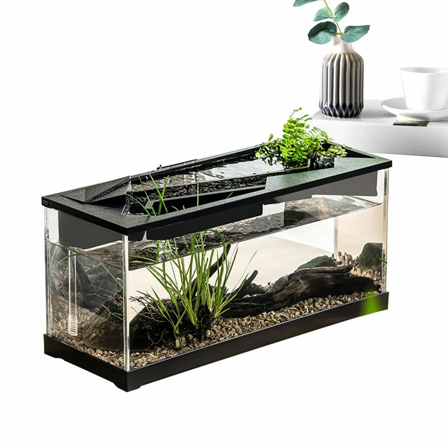 Acquario a tavola del pesce, Acquario da tavolo acrilico trasparente con filtro | Kit di avviamento del serbatoio di pesce con pompa 'aria per tavolo, soggiorno, studio, a casa