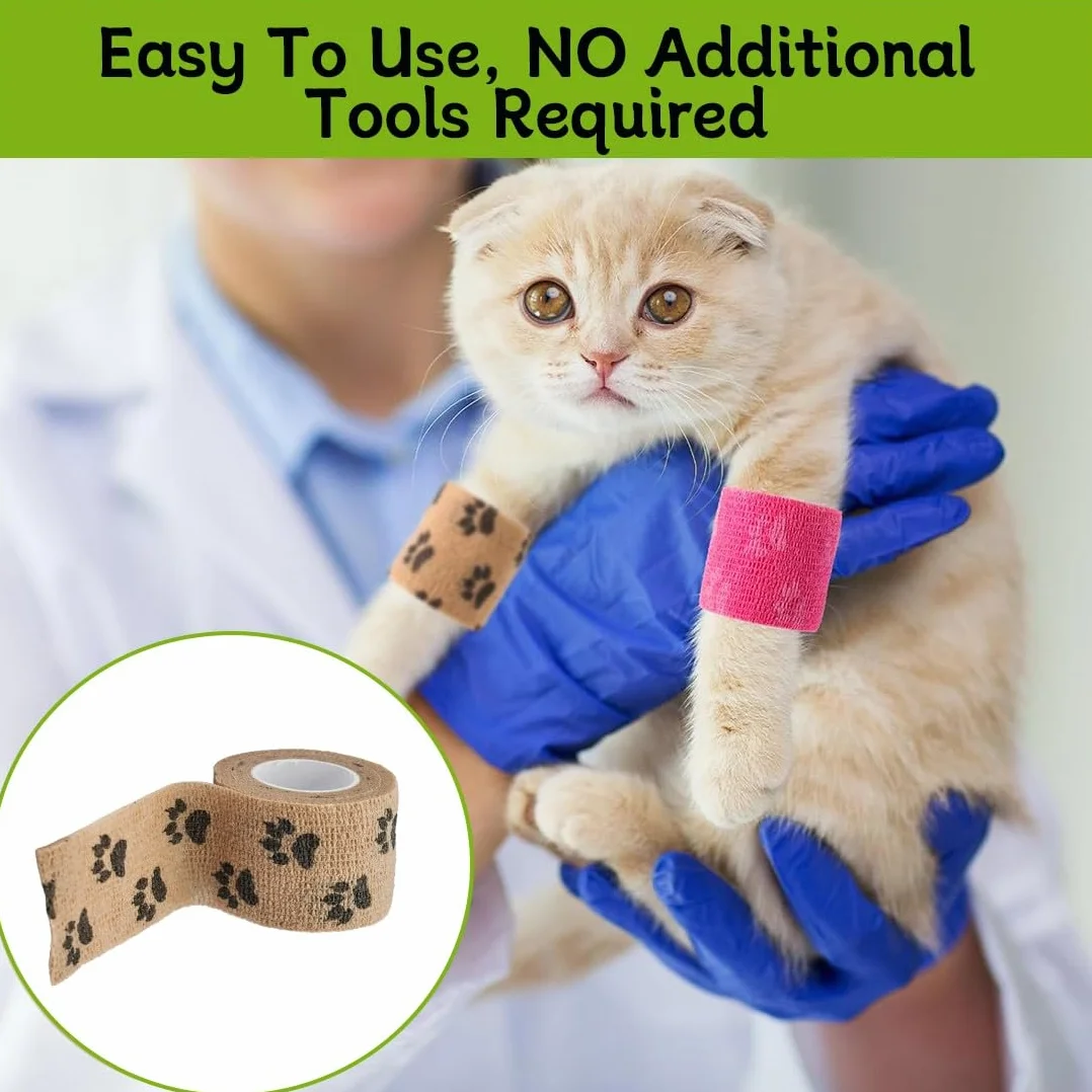 12 Rotoli Pet Vet Wrap Benda Elastica Coesiva 2.5cm x4.5m Bendaggio Adesiva Autoadesiva Benda per Animali Domestici Nastro Bendaggio Sportivo Non Tessuto Fasciatura Coesive Nastro Elastico