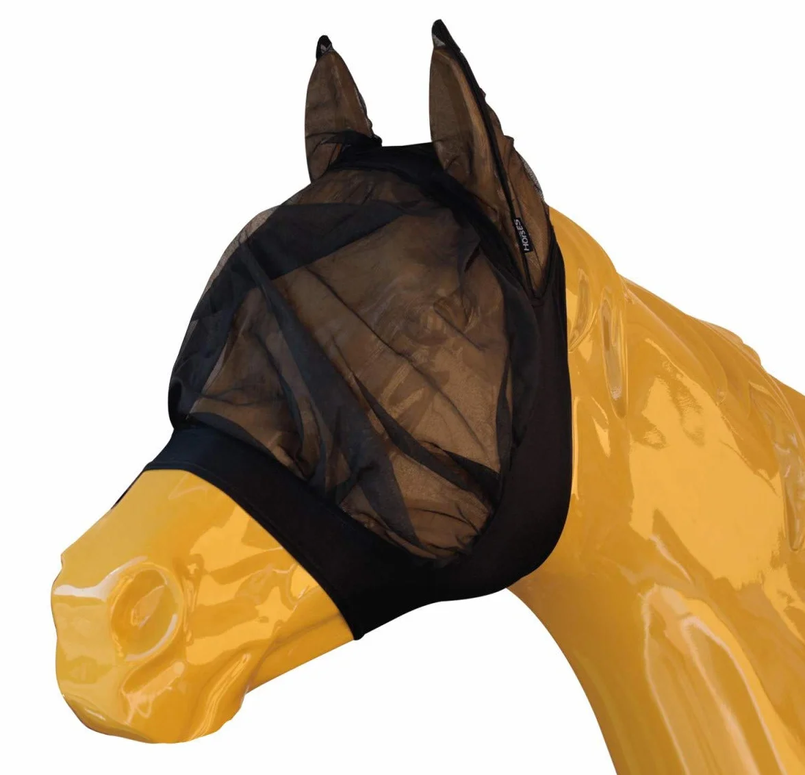 Maschera Antimosche Soft Fly Mask per Cavallo, Leggera e Traspirante, Protezione Occhi e Orecchie, Nero