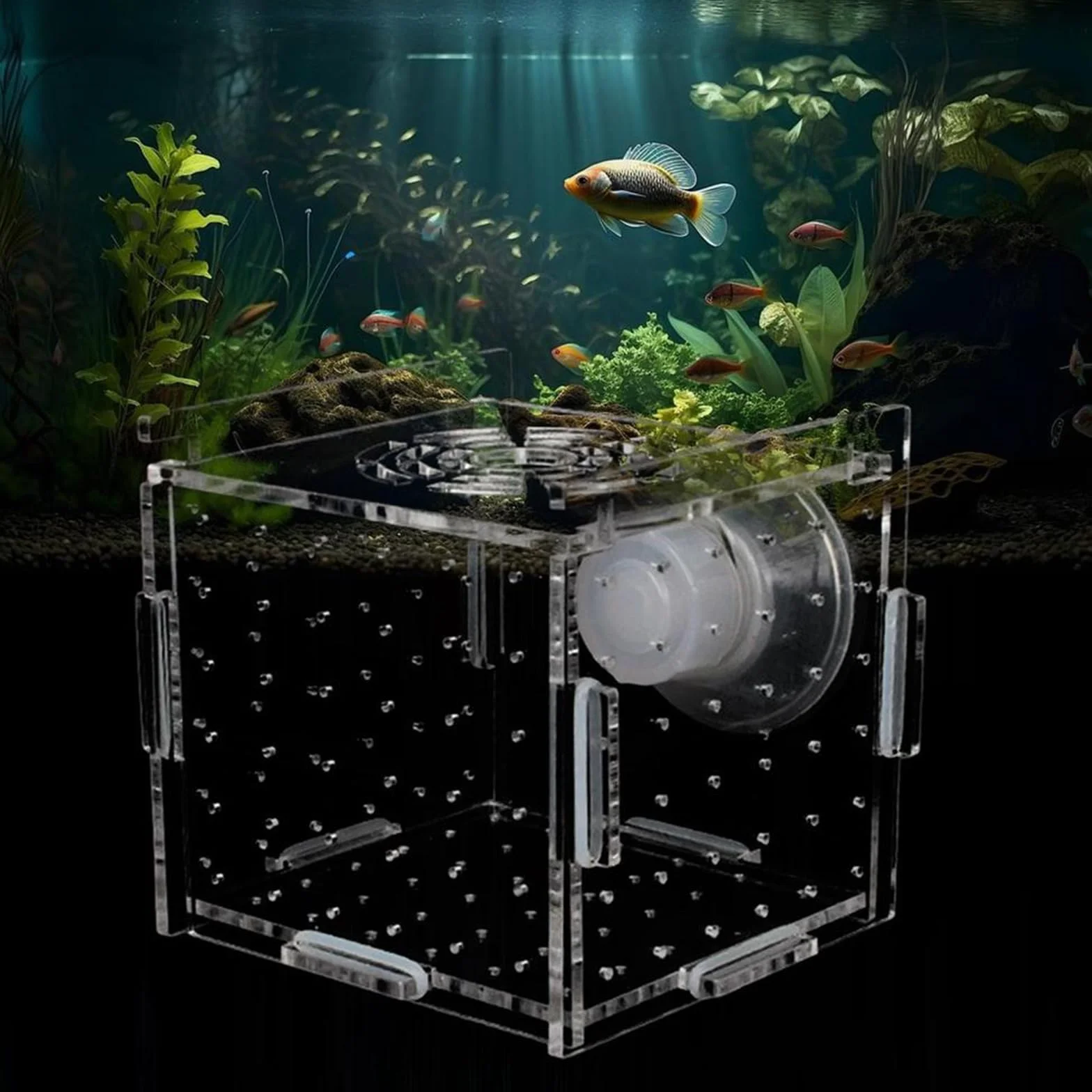 Scatola Isolante in Acrilico, Acquario Serbatoio di Pesci Incubatore, con 1 Ventosa, per Gamberetti, Pesci Pagliaccio, 10x10x10CM