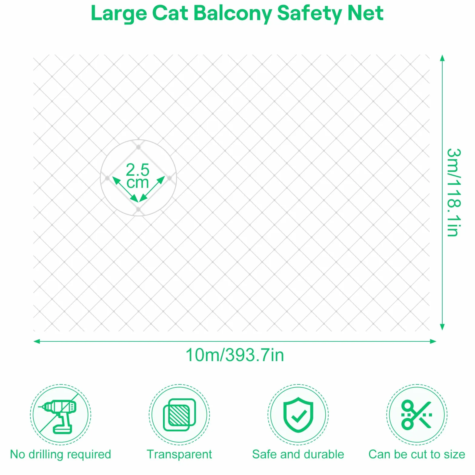 Rete per Gatti, Rete Gatti Balcone 10 x 3 m Rete Protezione Gatti Balcone, Bianco Rete Balcone per Gatti, Rete Anti Uccelli, Multifunzione Rete Gatti per Balconi, Porte, Finestre, Scale, Giardini