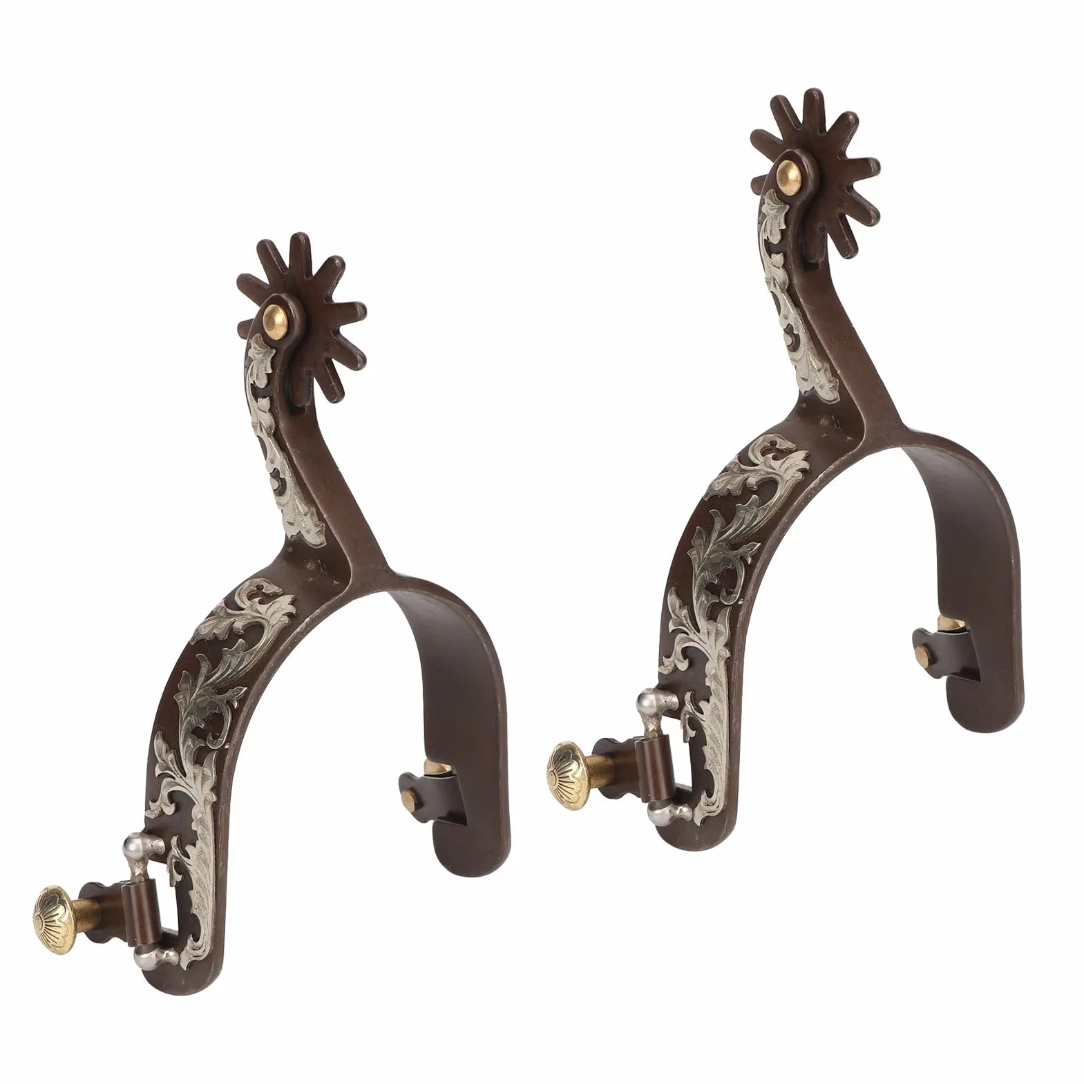 Yosoo Health Gear Speroni Western Speroni da Cowboy Decorazione Intagliata Vintage 2 Pezzi, Speroni per Cavallo in Acciaio a Basso Contenuto di Carbonio Solido con Ingranaggio Girevole Colore
