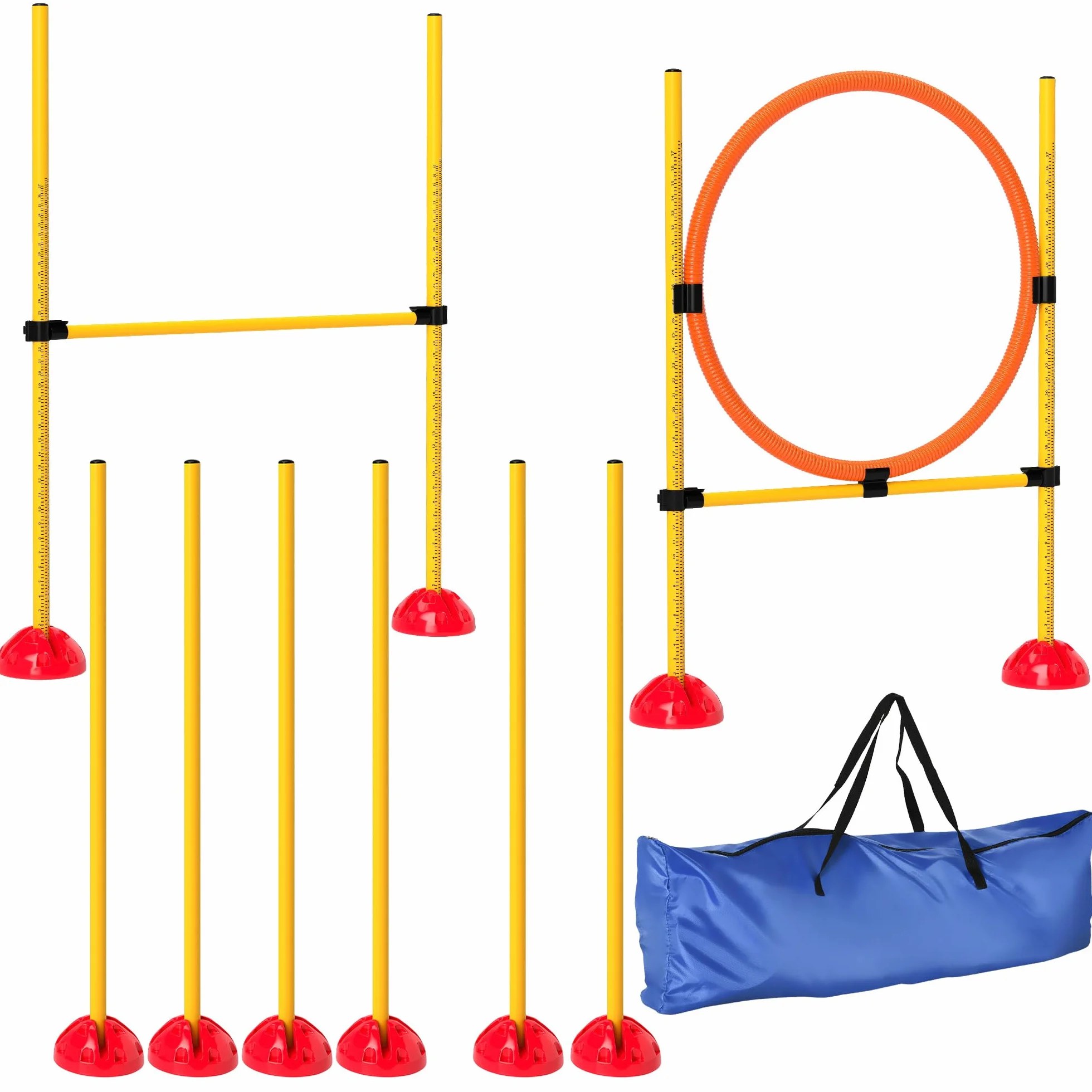 PawHut Set Agility Cani 4 pezzi riempibili per l'addestramento dei cani Set di ostacoli con pali per slalom, ostacoli regolabili in altezza, anello per il salto e la coordinazione per l'addestramento