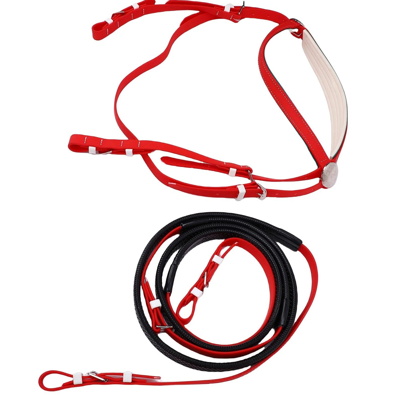 AMONIDA Set Cavezza e Redini per Cavallo, Set Cavezza in Nylon e Pelle PU in PVC, di vestibilità Comoda con Redine a Lunghezza Regolabile, Ideale per Competizioni Equestri, Allenamento, Equitazione