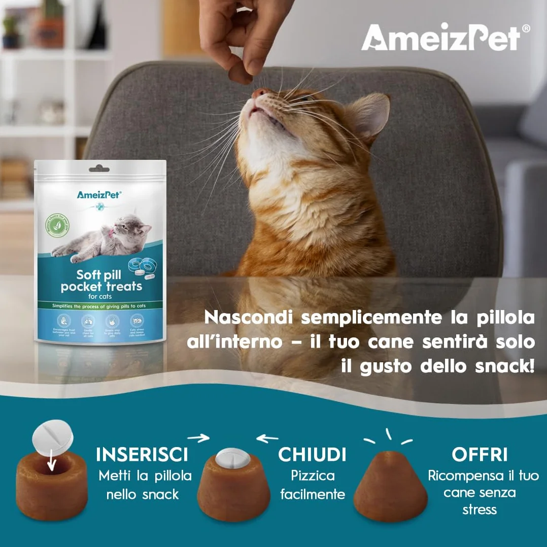 AmeizPet Tasche per Compresse per Gatti, Snack Morbidi 50 g