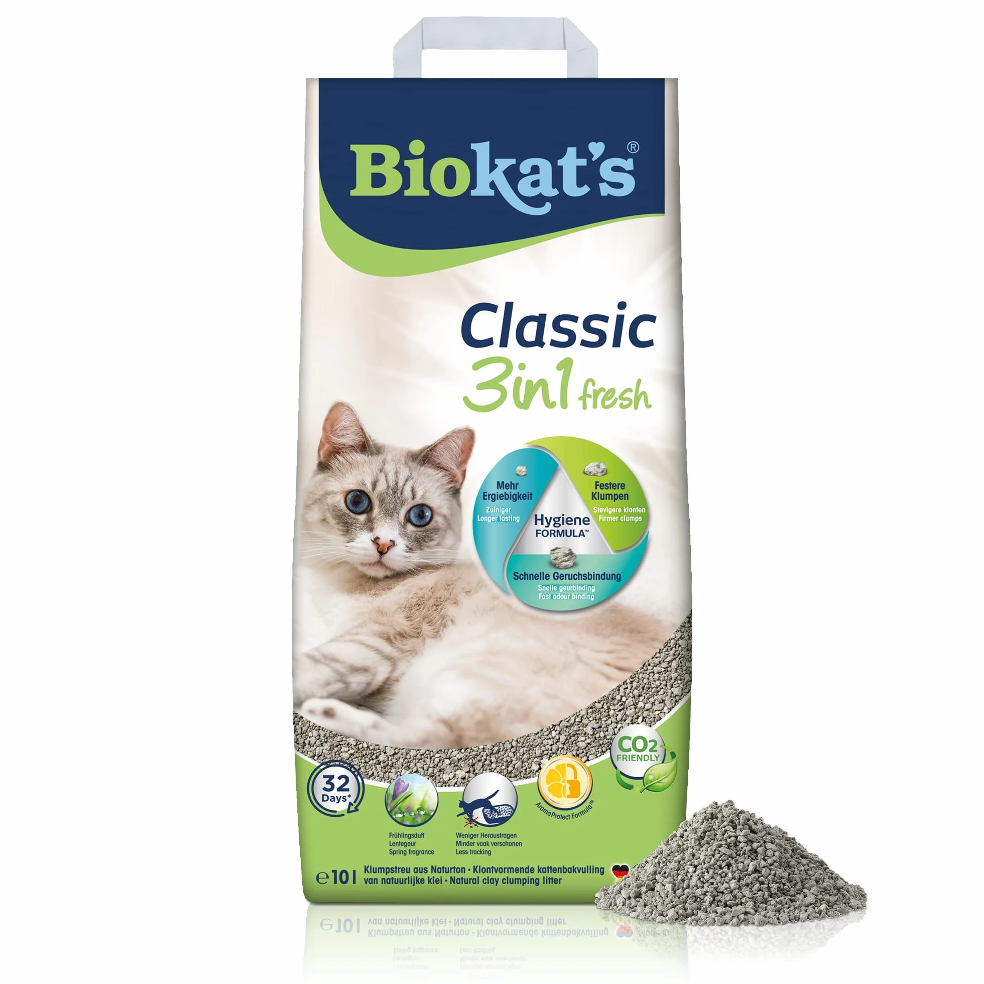 Biokat's Classic fresh 3in1 con profumo di vera, Lettiera agglomerante con 3 diverse dimensioni di grani, 1 sacco, 1 x 10 L