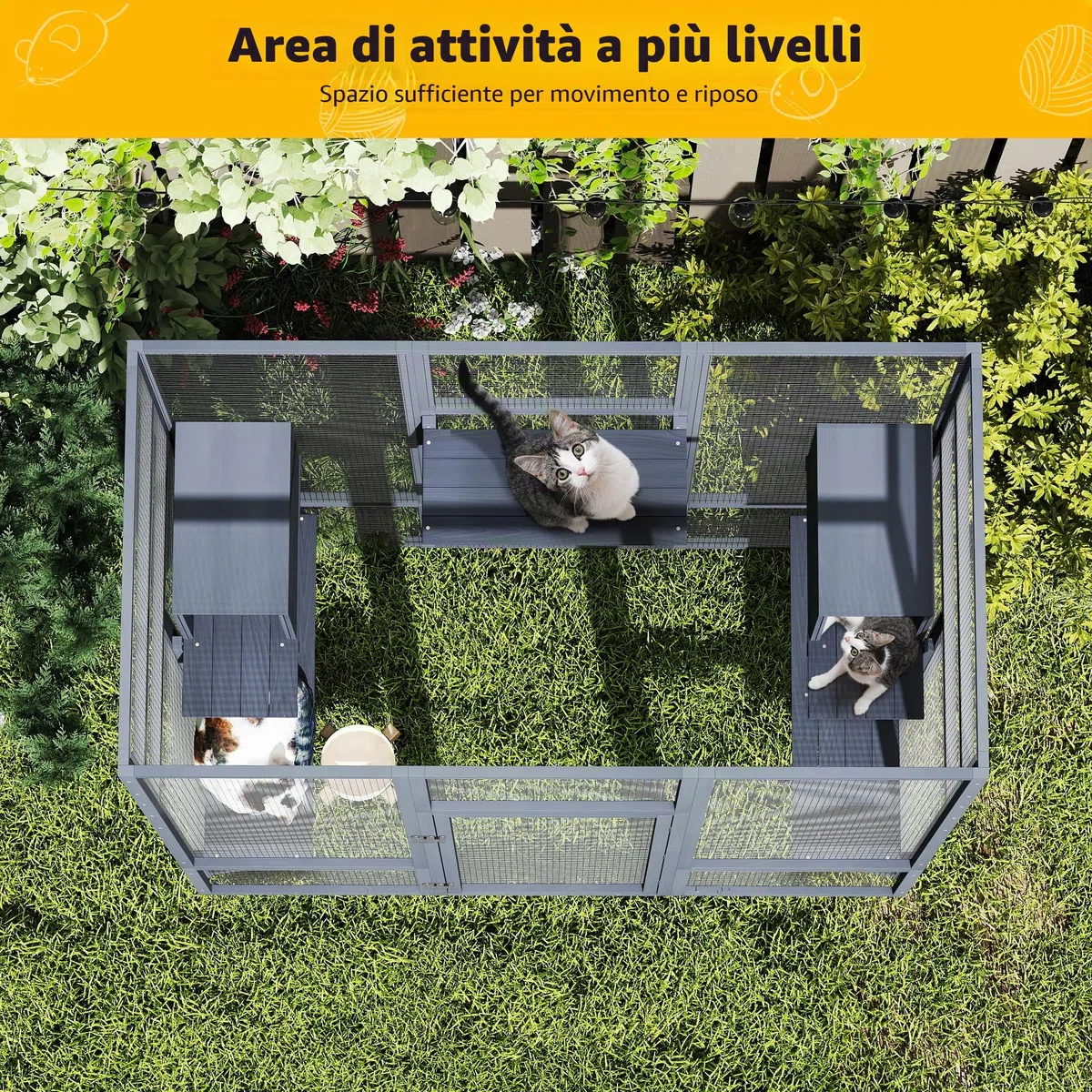 Catio - Recinzione per gatti per esterni, grande recinto per gatti, 159 x 82 x 178 cm, Kitty Haus, casa per gatti con ponti, passeggiate, piccole case, copertura del tetto (grigio scuro)