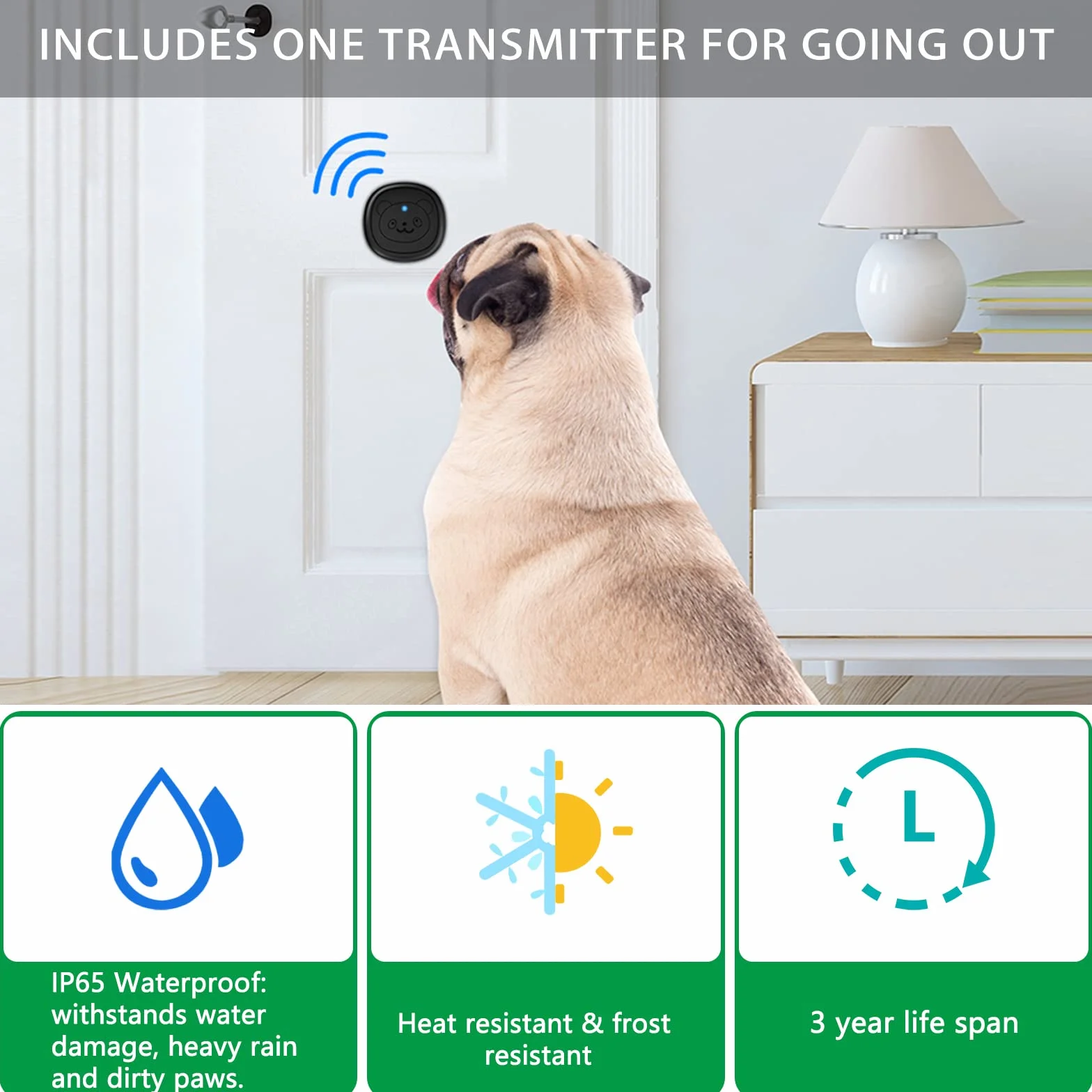Campanello Wireless per Cani, Campanello ad Anello per Uscire, Pulsanti Impermeabili IP55, 55 Melodie, 4 Livelli di Volume e Portata di 289,6 m (Nero, 1 Ricevitore 1 trasmettitore)