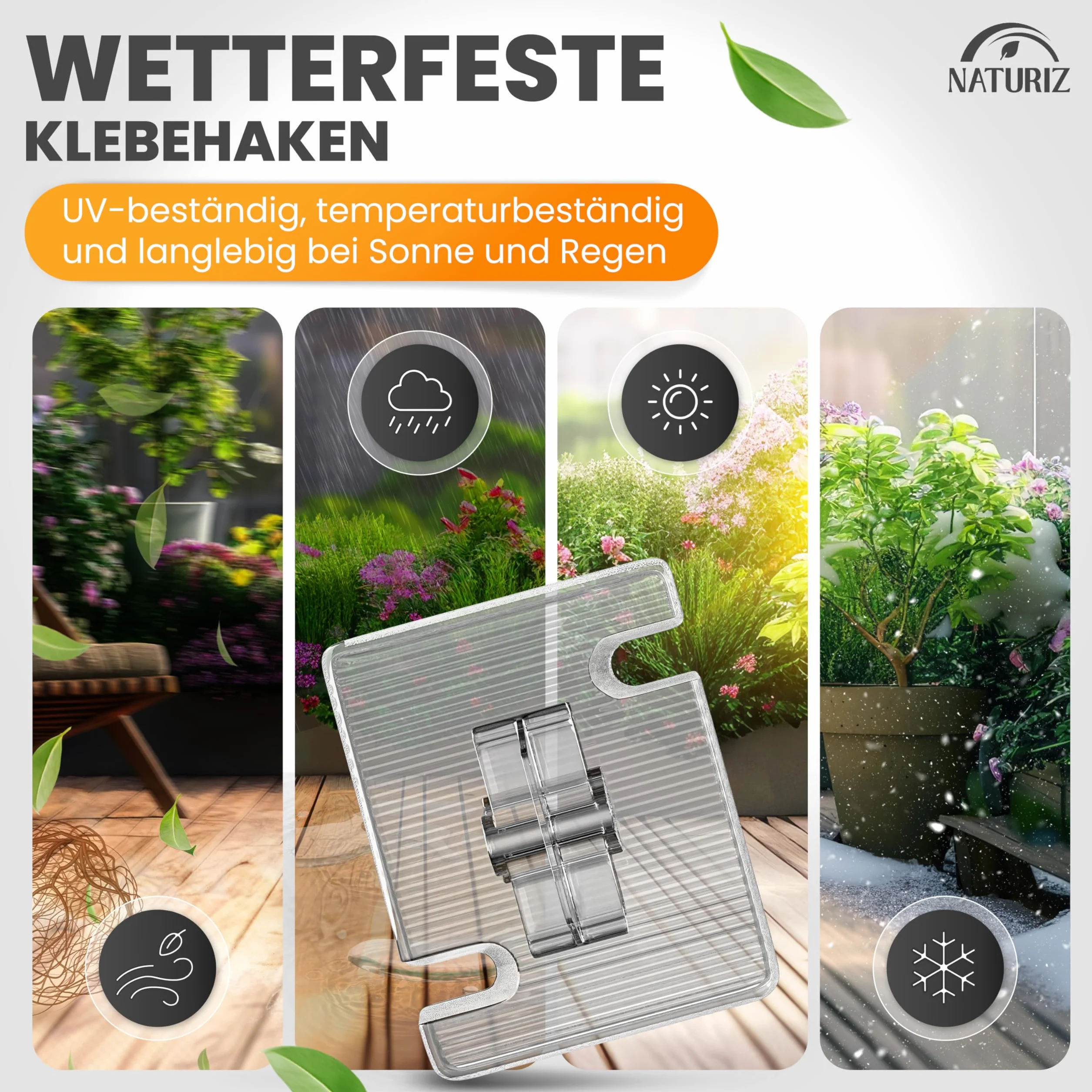 Naturiz® Ganci Adesivi da Esterno Resistenti alle intemperie - Set da 25/50/70 - per Fissare reti per Gatti Senza forare - con Colla siliconica (70 Ganci)
