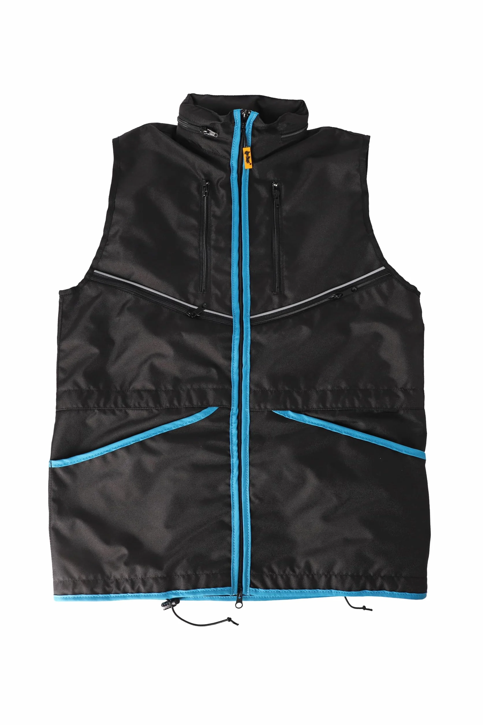 Dingo Waldemar Rutkowski Gilet da Dog Trainer con 2 Tasche con Zip, 2 Aperte, Cappuccio, Regolabile, Aderente, Impermeabile, Nero con Bordo Blu - Taglia M (16426)