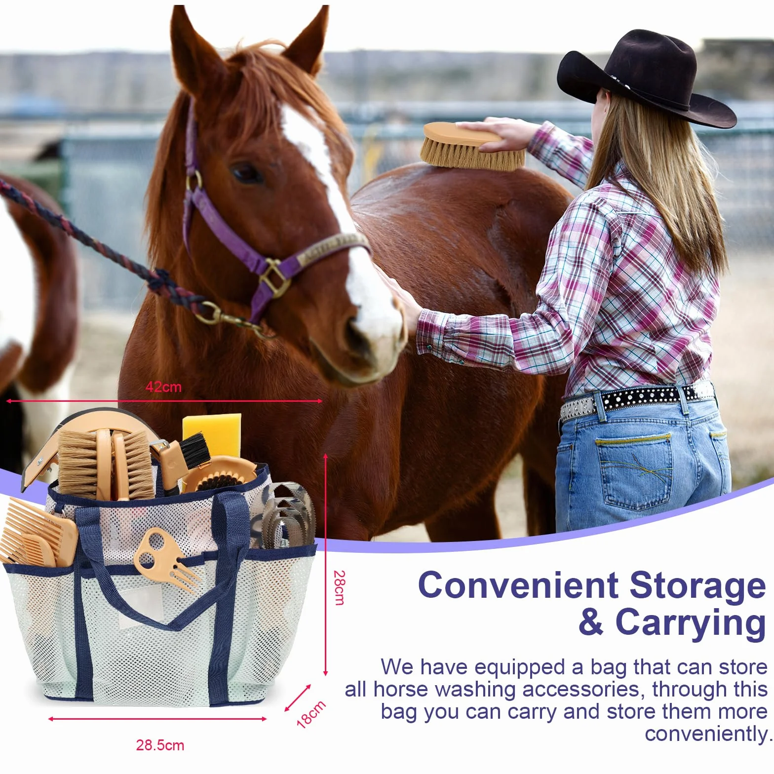 Kit per la toelettatura del cavallo da 13 pezzi con 12 accessori e 1 borsa portaoggetti, Serie Horse Care, Giallo, Spazzole per cavalli, Spazzole in setola, Toelettatura del cavallo