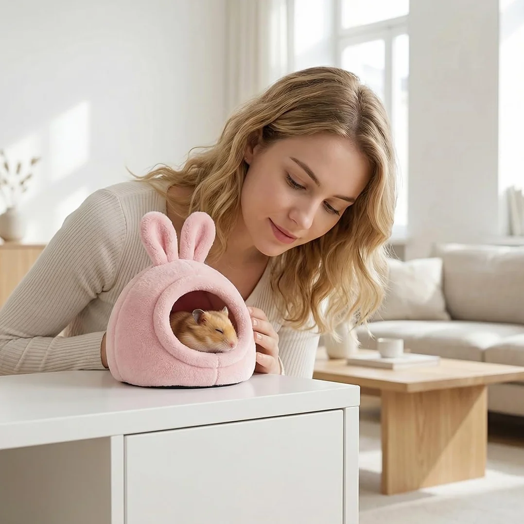 Set di 2 Letti per Animali Domestici per Porcellini d'India, Cincillà, Ricci – Confortevoli, Stampati con Cartoni, per Dormire, Inverno, Interno (Rosa e Blu)
