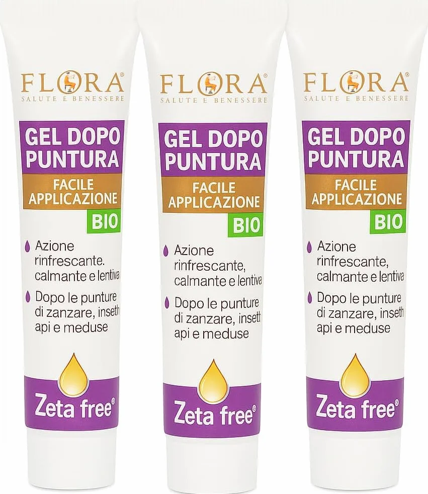 FLORA Gel Dopo Puntura Zeta Free pack da 3 Pz da 20 ml BIO‑ICEA – Sollievo Immediato con Aloe, Malva, Liquirizia & Lavanda, Azione Calmante Rinfrescante • Lenitiva su Punture di Zanzare, Api, Meduse