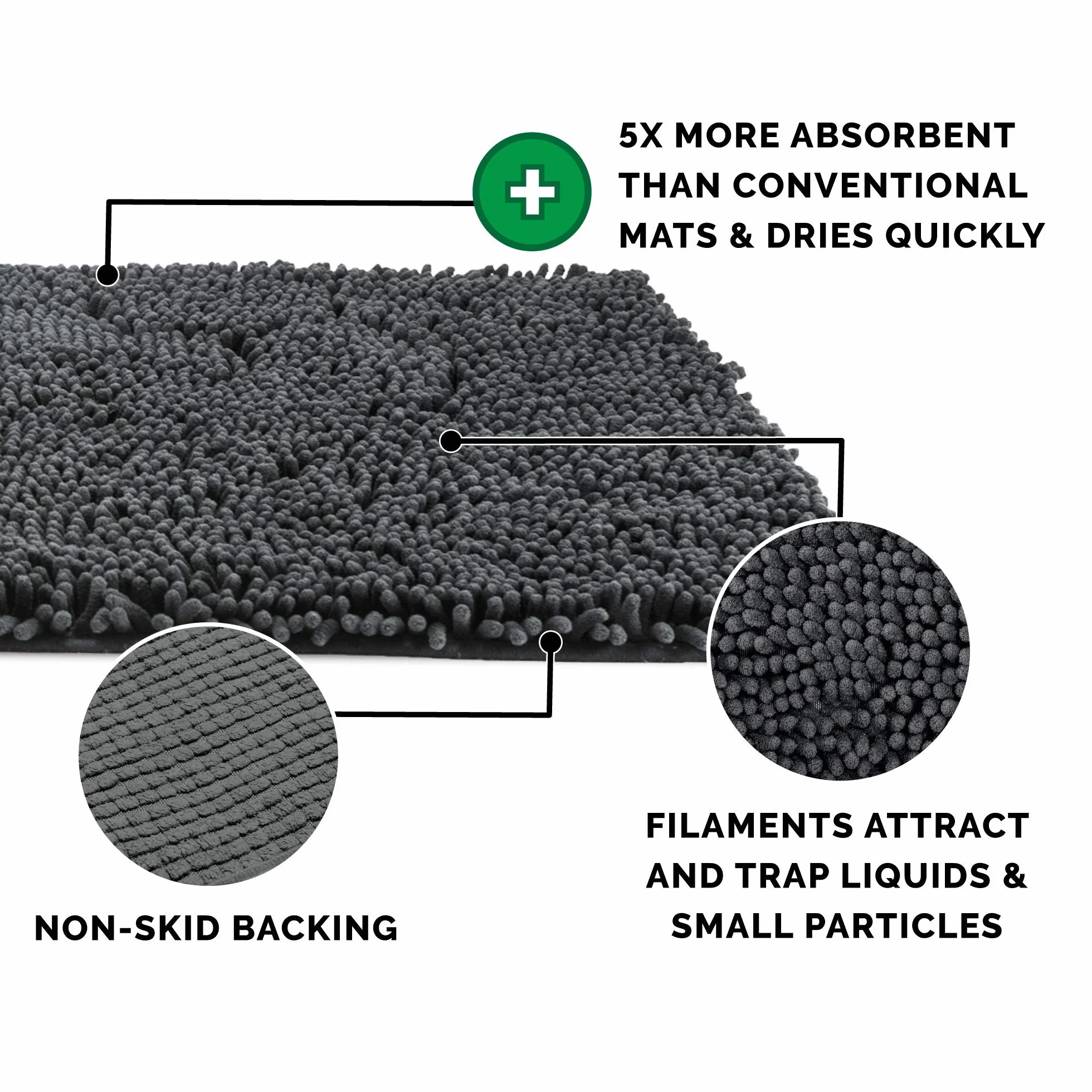 FurHaven XXL Runner Pet Door Mat Muddy Paws Absorbent Chenille Shammy Rug, Washable - Charcoal (Gray), Runner