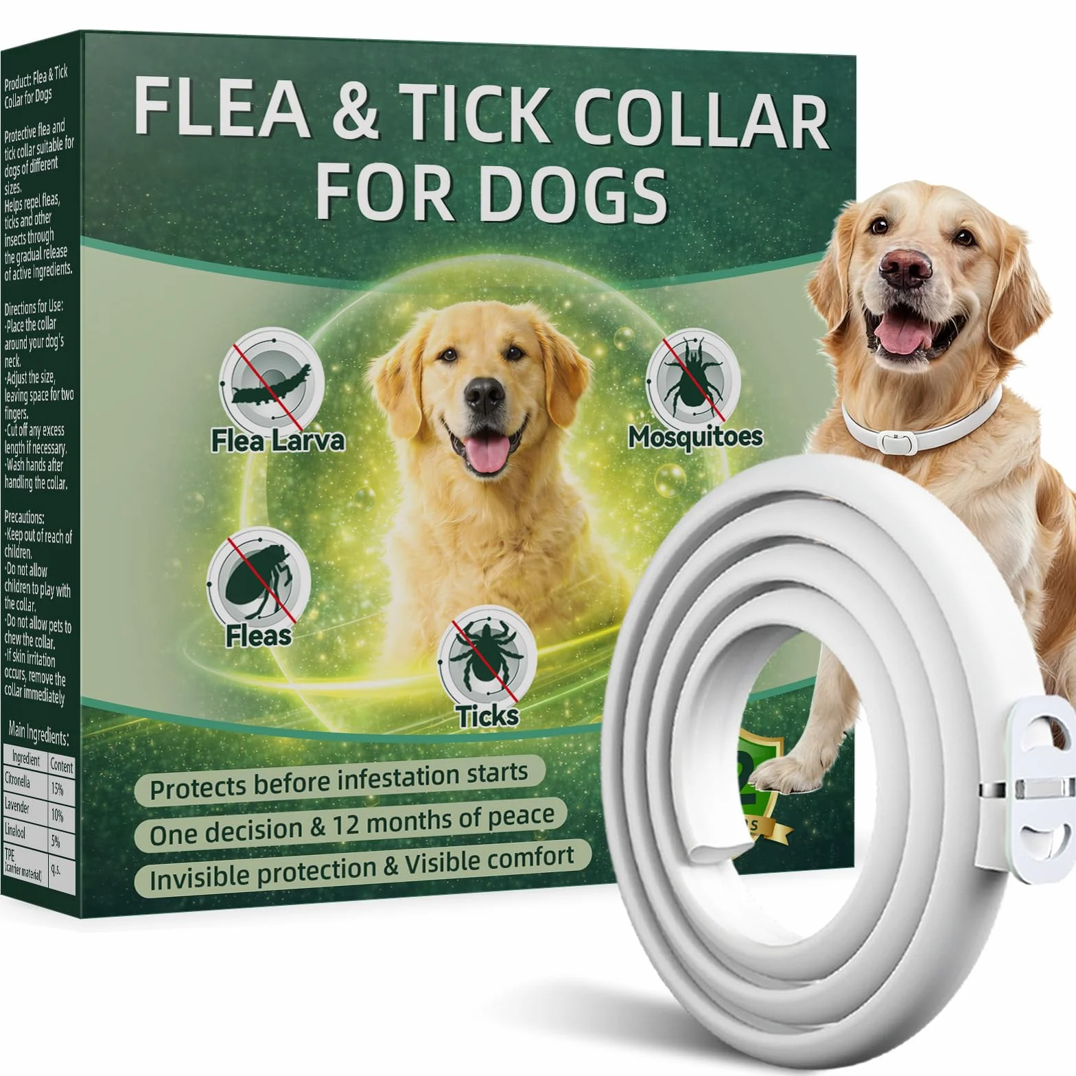 Collare Antiparassitario per Cani, Collare Antipulci Cane, Protezione Efficace, Naturale, Impermeabile, Regolabile, Collari Antiparassitari per Cani per Piccoli, Medi e Grandi a Tutte le Razze,65cm