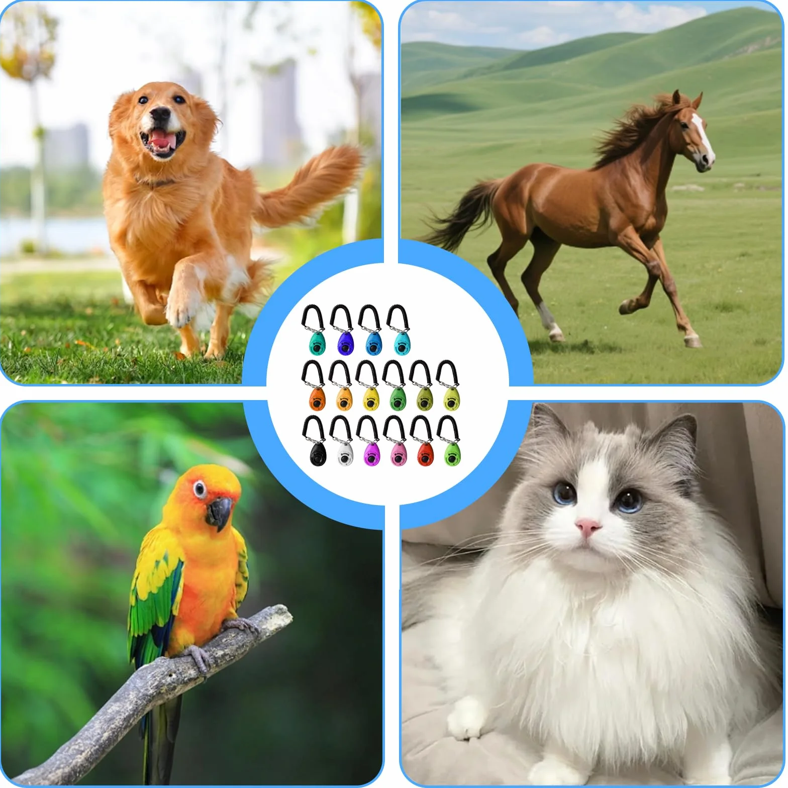 GBKDQQ Clicker professionale per cani, 16 pezzi, con cinturino da polso, clicker con grande pulsante per cani, gatti, cavalli, educazione e addestramento del cane