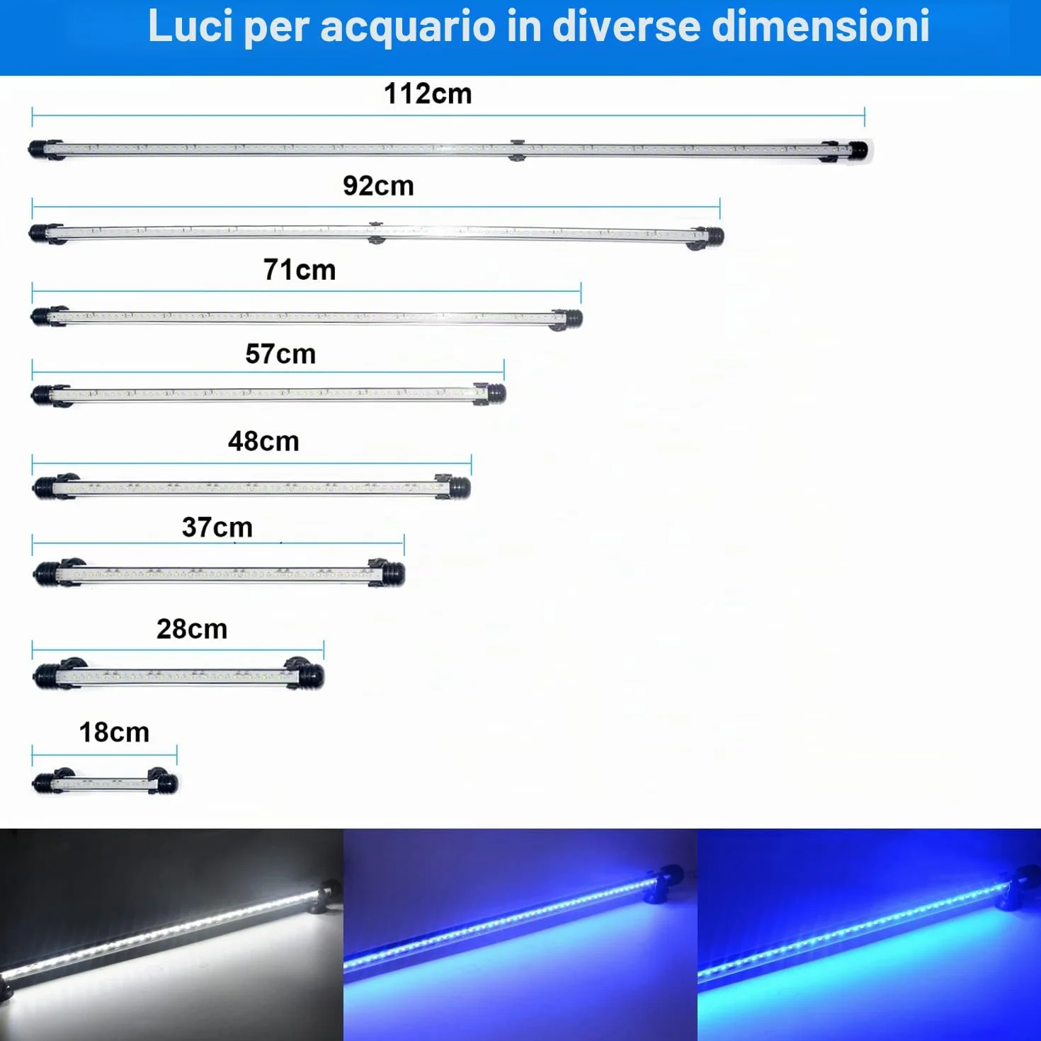 VARMHUS LED Acquario con Timer,Lampada Acquario con 3 modalità di luce dimmebili,10 livelli di luminosità,Luce Acquario Impermeabile,Aquarium Light per Piante Acquatiche (Blu+Bianco 28cm)