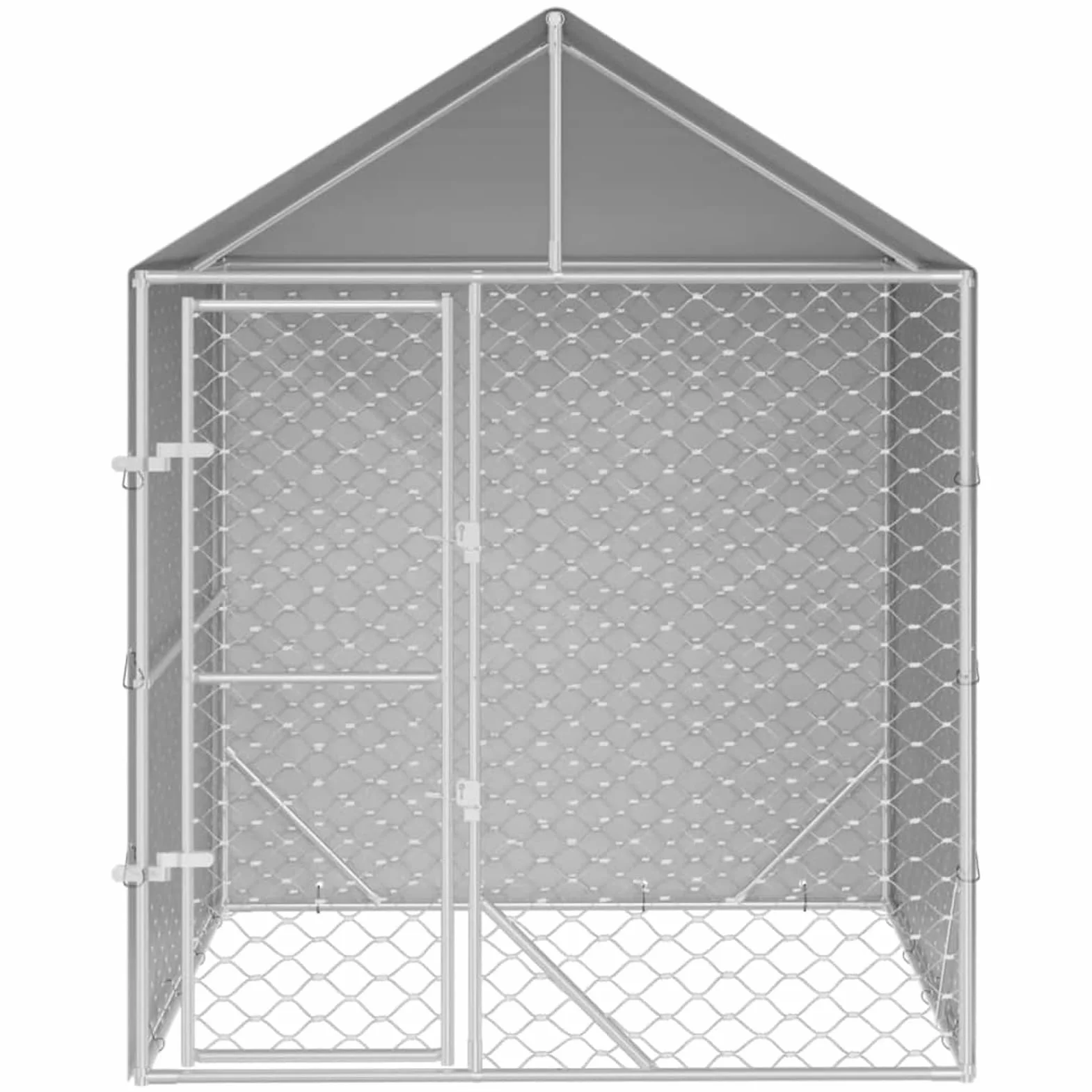 Gabbia per Cani con Tetto Kennel per Cani da Esterno Recinto per Cani da Esterno a Maglie in Acciaio Zincato con Porta con Serratura Argento-2 x 2 x 2.5 m