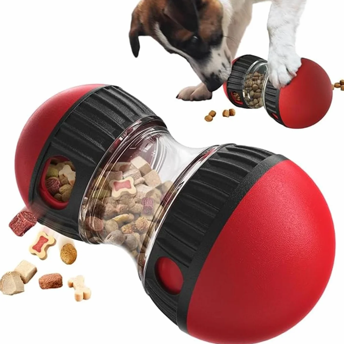 Giocattolo Intelligente per Cani, Dispositivo di Alimentazione Lenta, Giocattolo Interattivo per Cani, Dispenser di Cibo per Puzzle per Cani Piccoli, Medi e Grandi (Rosso)