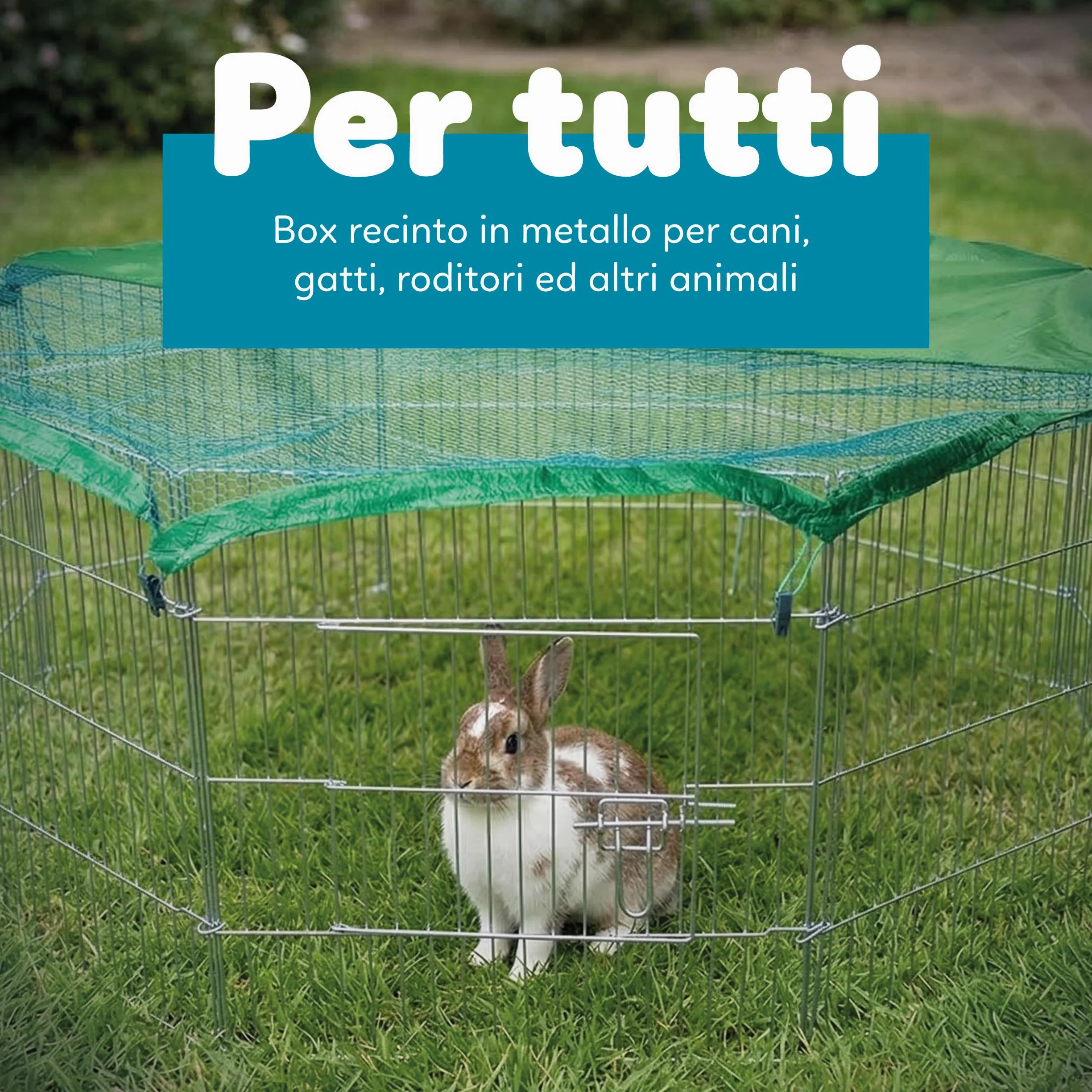 AQPET Recinto in ferro per Cani e Gatti Cuccioli Roditori Pieghevole 60x60 cm 8 Pezzi Per esterno da Giardino con Rete Parasole, Nero