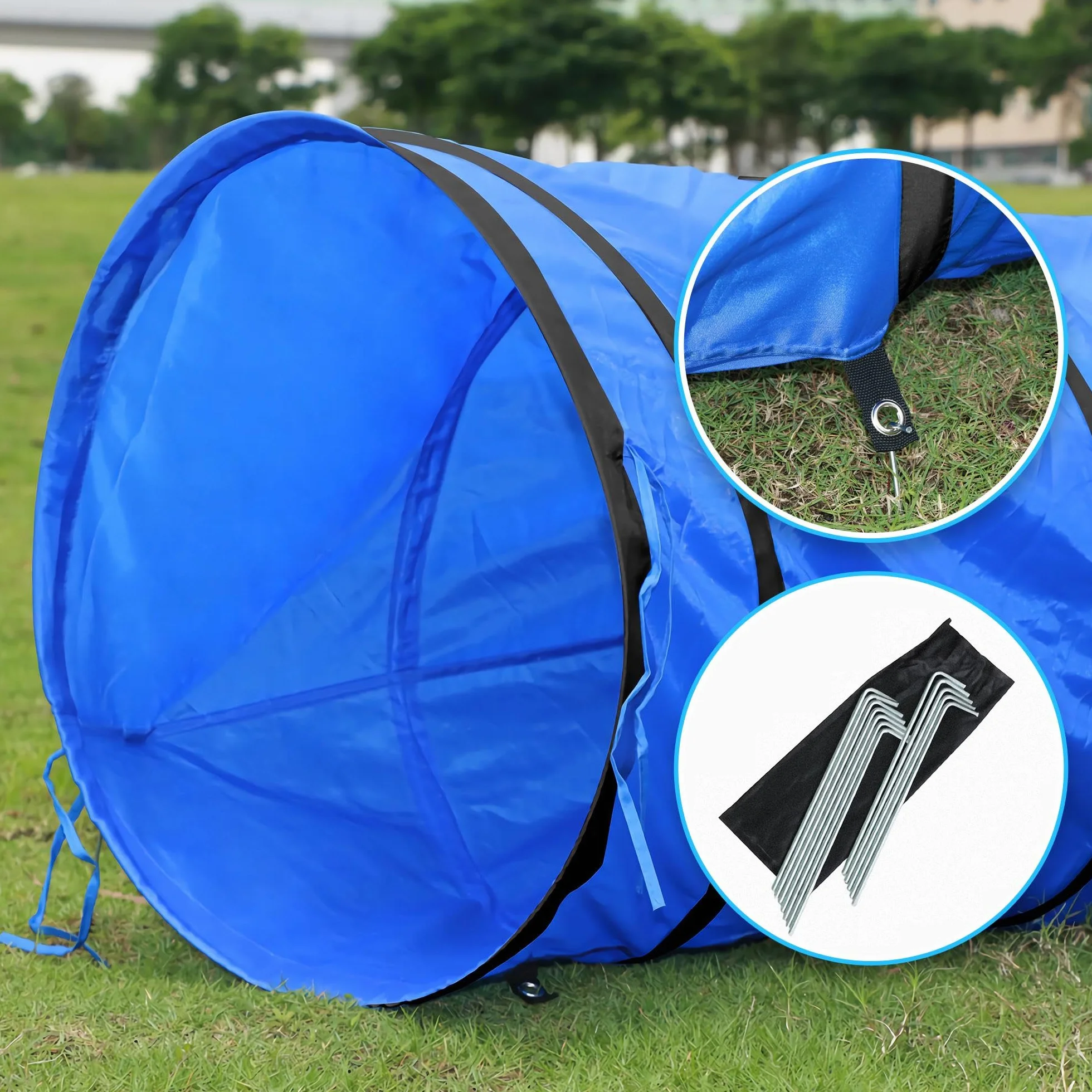 Yaheetech Tunnel per Cani Animali Domestici 546 x 50 cm Pieghevole da Gioco Agility Blu con Borsa da Trasporto Picchetti