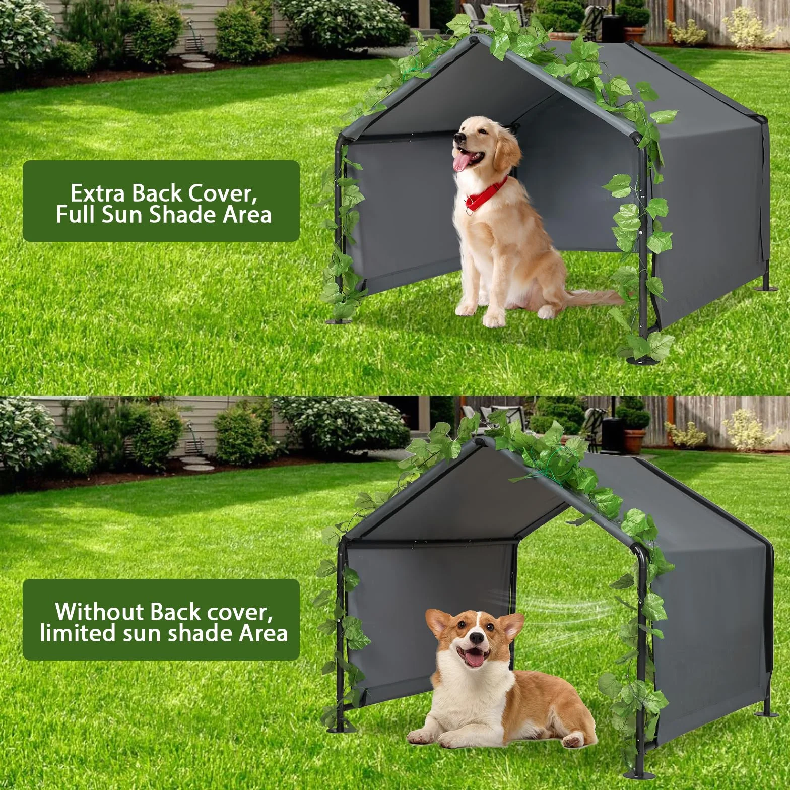 Grande riparo per cani – Tenda da esterno per animali domestici con porte aggiornate, tettoia esterna per sole e pioggia, per cani, gatti, piccoli animali e bestiame con copertura antipioggia