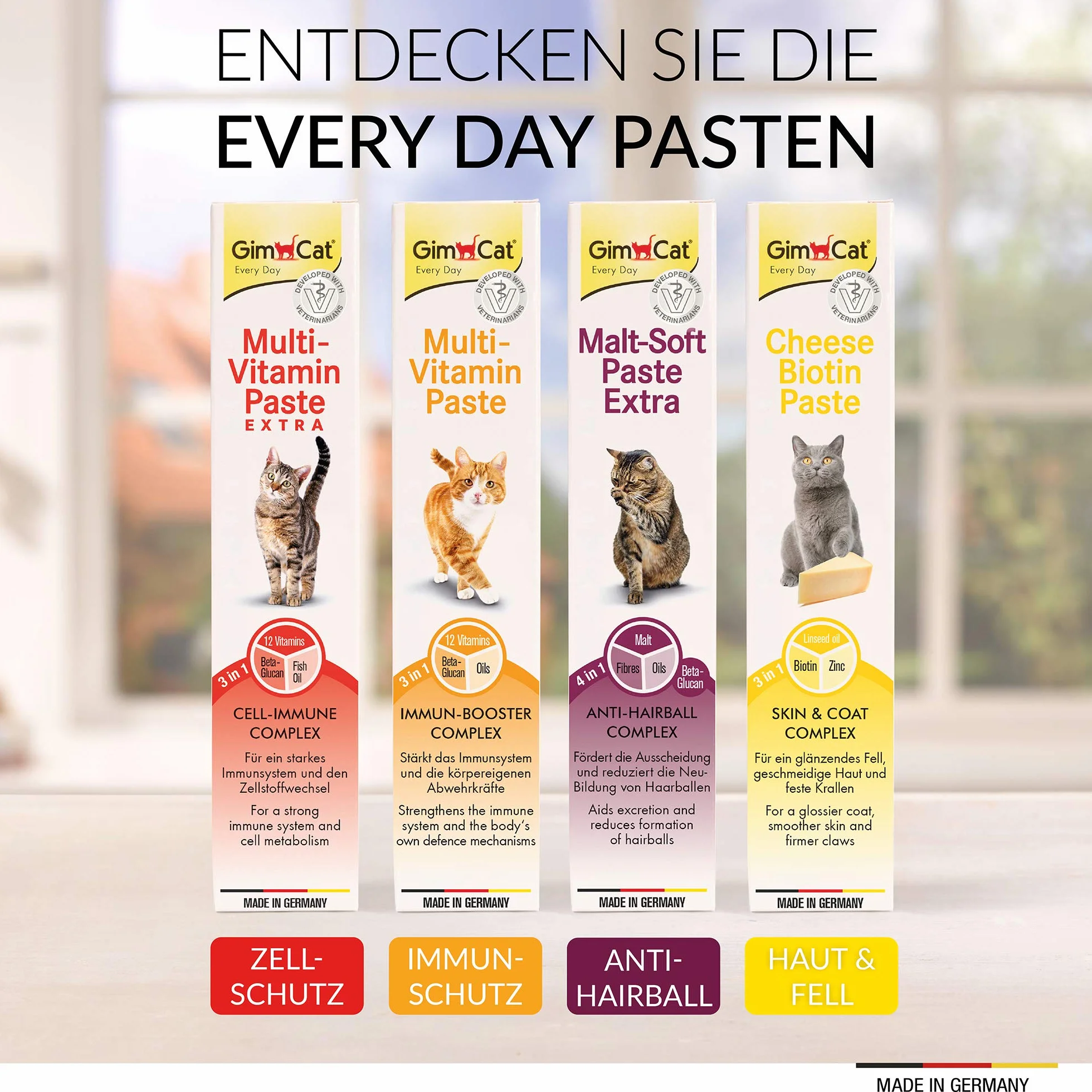 GimCat Multi-Vitamin Pasta Extra - Snack per gatti con beta-glucano e omega 3/6 per una protezione salutare delle cellule - 1 tubetto (1 x 50 g)
