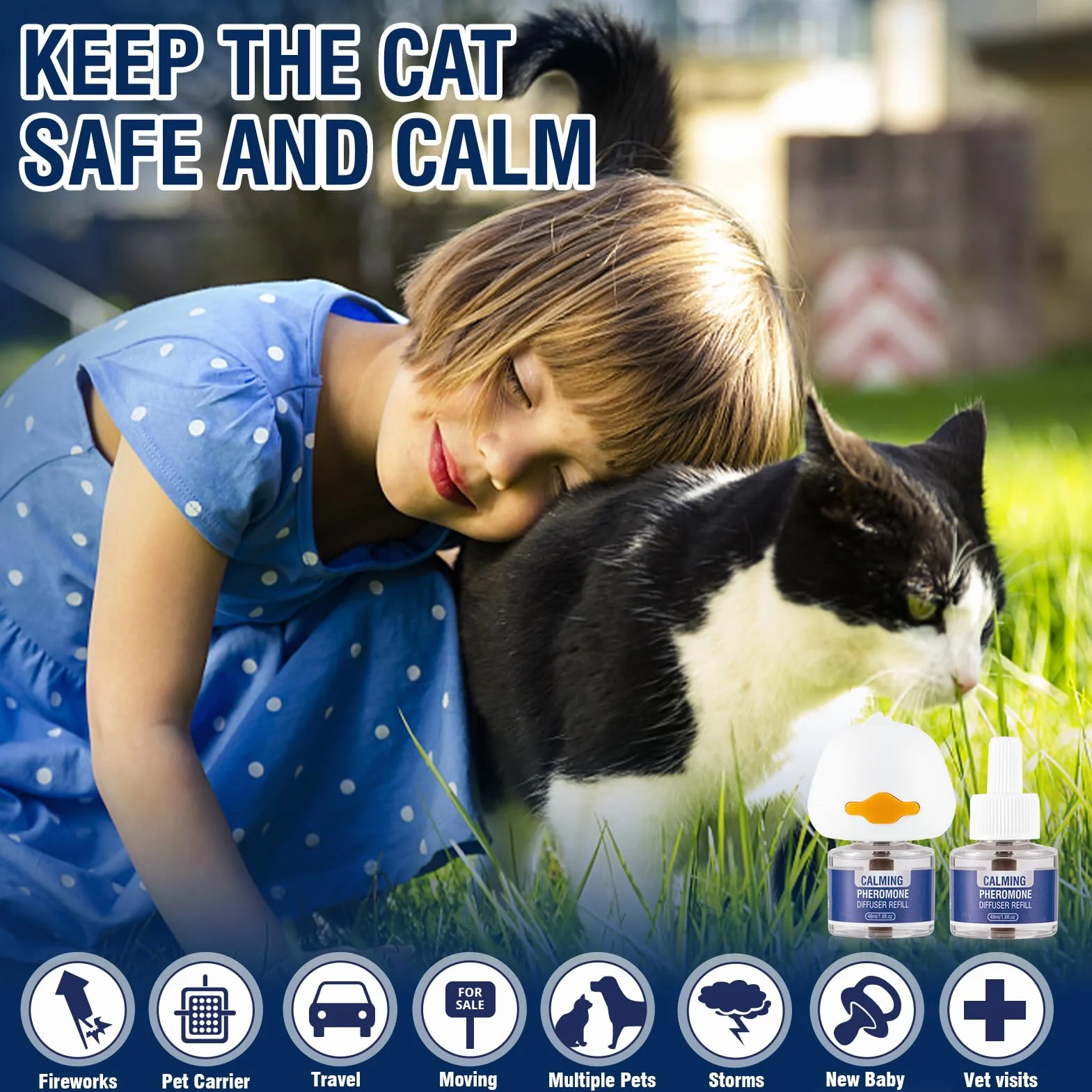 Feromoni Gatto Calmante 3 IN 1 Per Gatti Diffusore Di Kit Felini Rilassanti E Tranquillante Irrequieti Tranquillanti Antistress Repellente Gocce Calmanti Insapore（1 Tappo + 2 Ricariche Da 48ml）